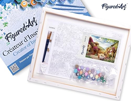Miniatura 5 de Figured'Art Pintura por números para adultos con marco de desayuno en una aldea mediterránea de 16 x 20 pulgadas, kit de pintura artística para