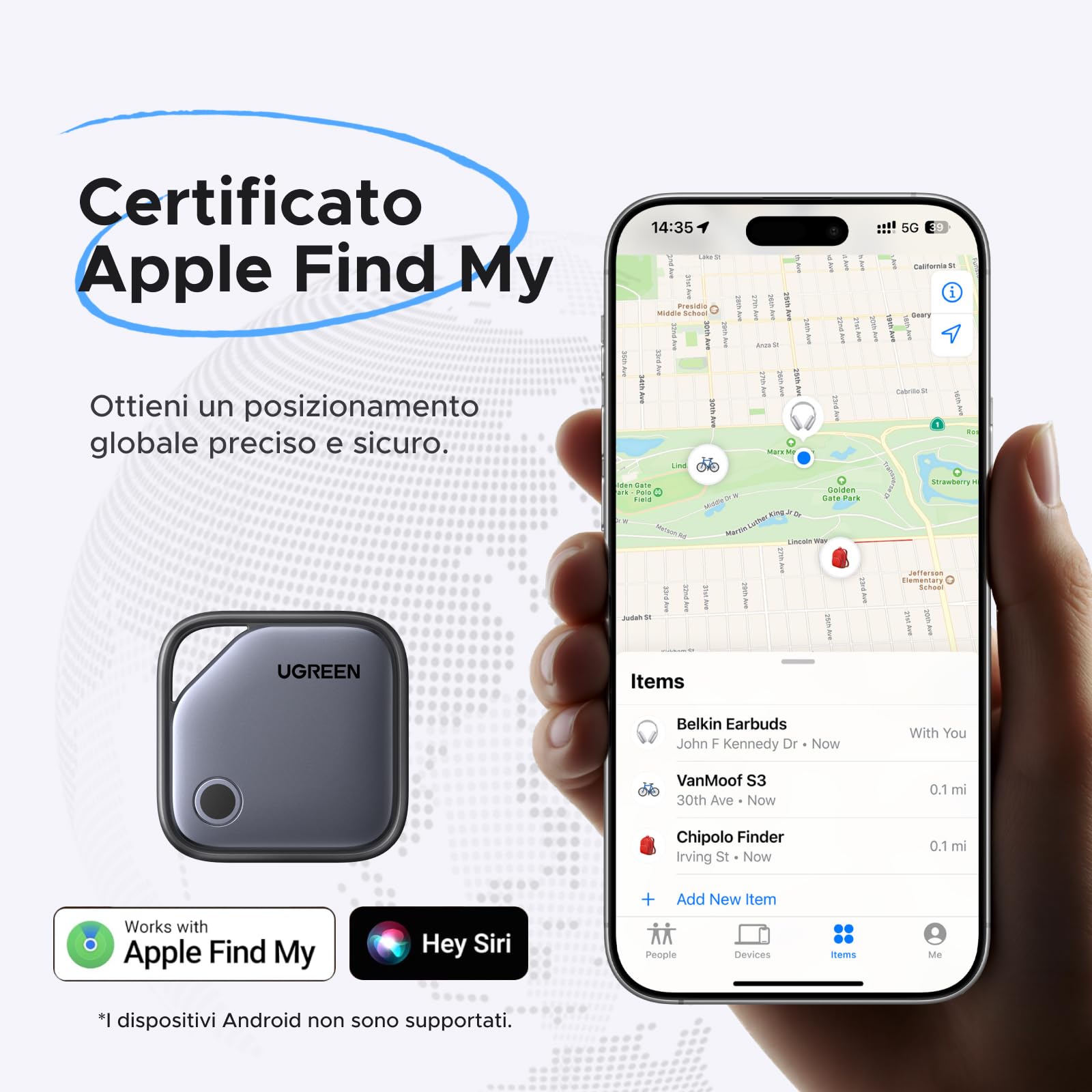 UGREEN FineTrack Smart Finder Ricarica USB-C Localizzatore Supporto iOS SmartTag Tracker Bluetooth Localizzazione per Chiavi Bagaglio Portafoglio Bicicletta Zaino Borsa (4 pezzi)