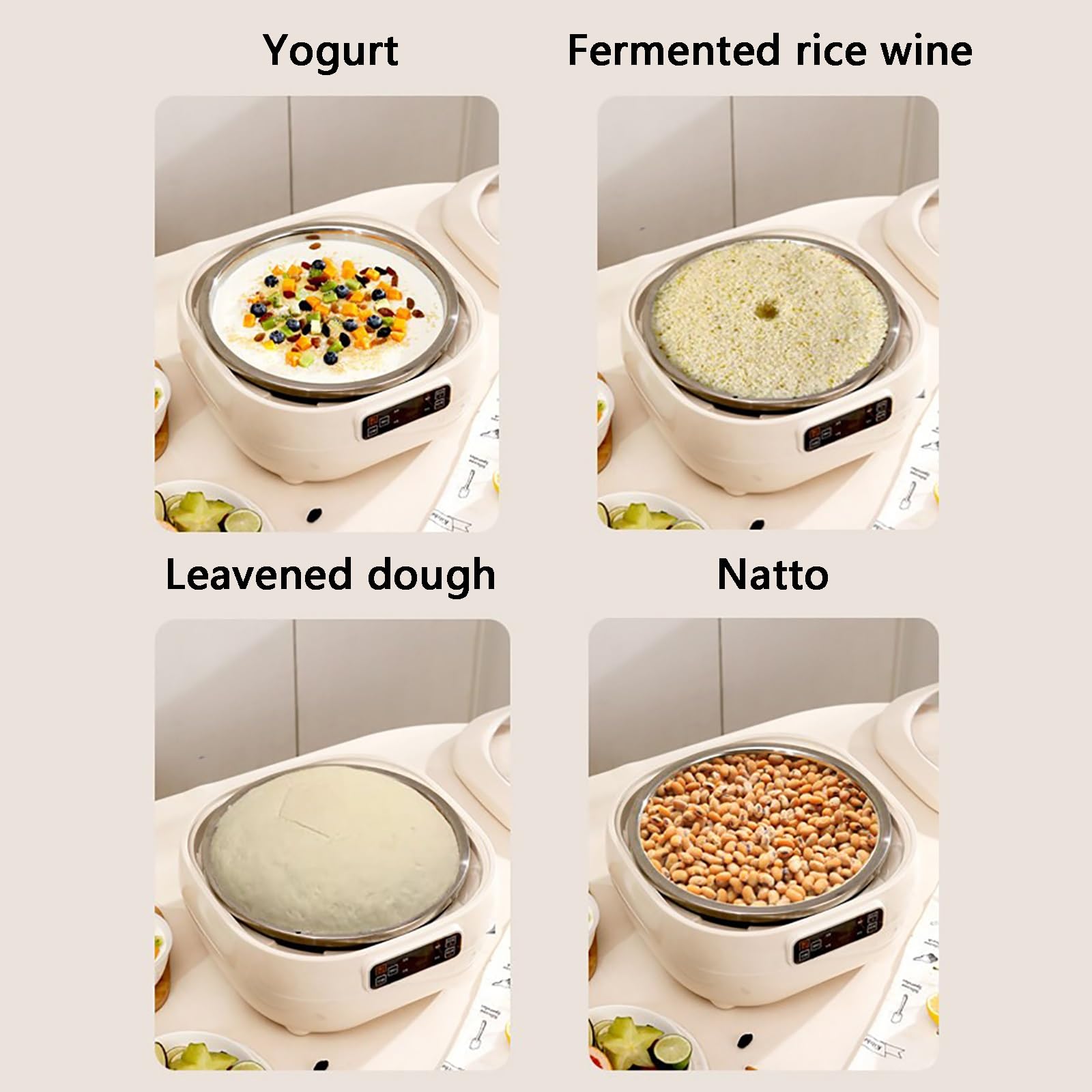 Yogurtiera, Grande capacità da 8 litri, tempi regolabili, facile pulire, for vino di riso fermentato, pasta lievitata e natto(White)