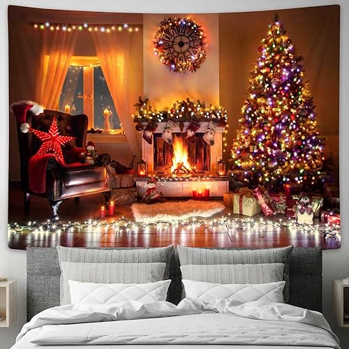 Miniatura 2 de Drgilau Tapiz de Navidad, tapiz de pared de árbol de Navidad, tapiz de chimenea de Navidad, tapiz de decoración de regalo de feliz Navidad, tapiz