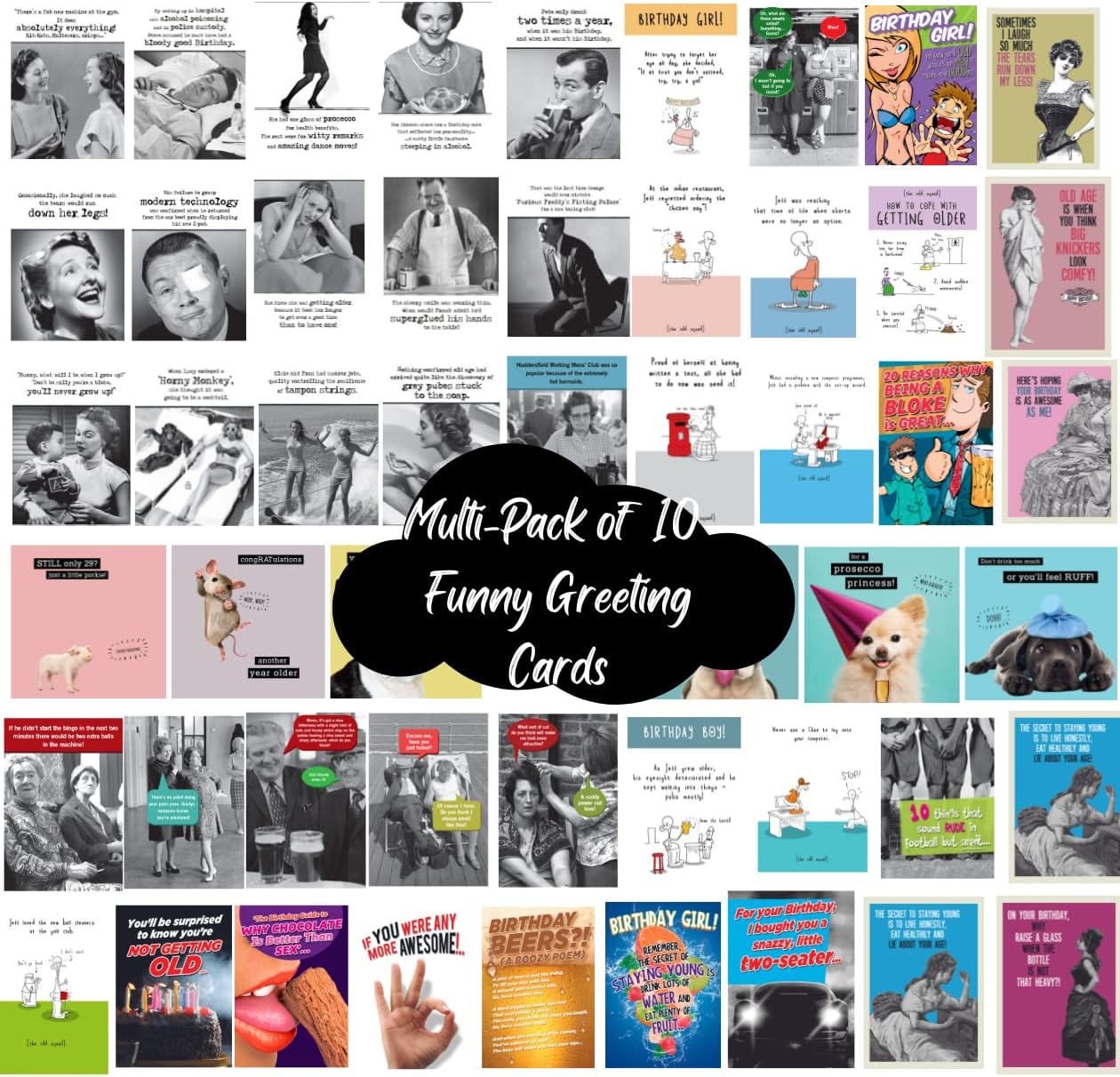 Emotional Rescue Pack of 20 Greeting Cards Birthday for Him for Her Funny Humour Envelopes Included Multi-Pack, Multi1-Emo