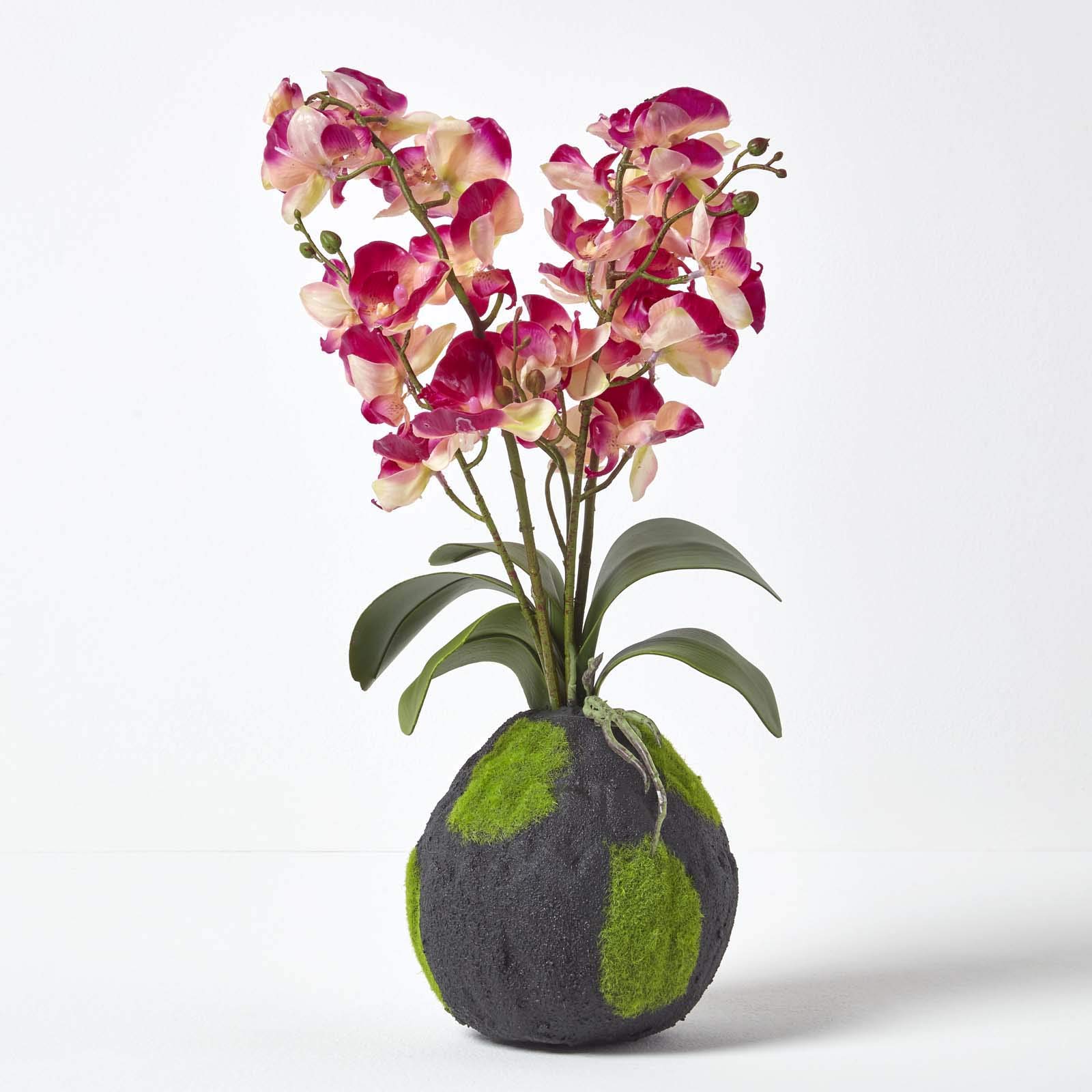 HOMESCAPES Grande Orchidée Artificielle Rose en Motte Effet Mousse 60 cm