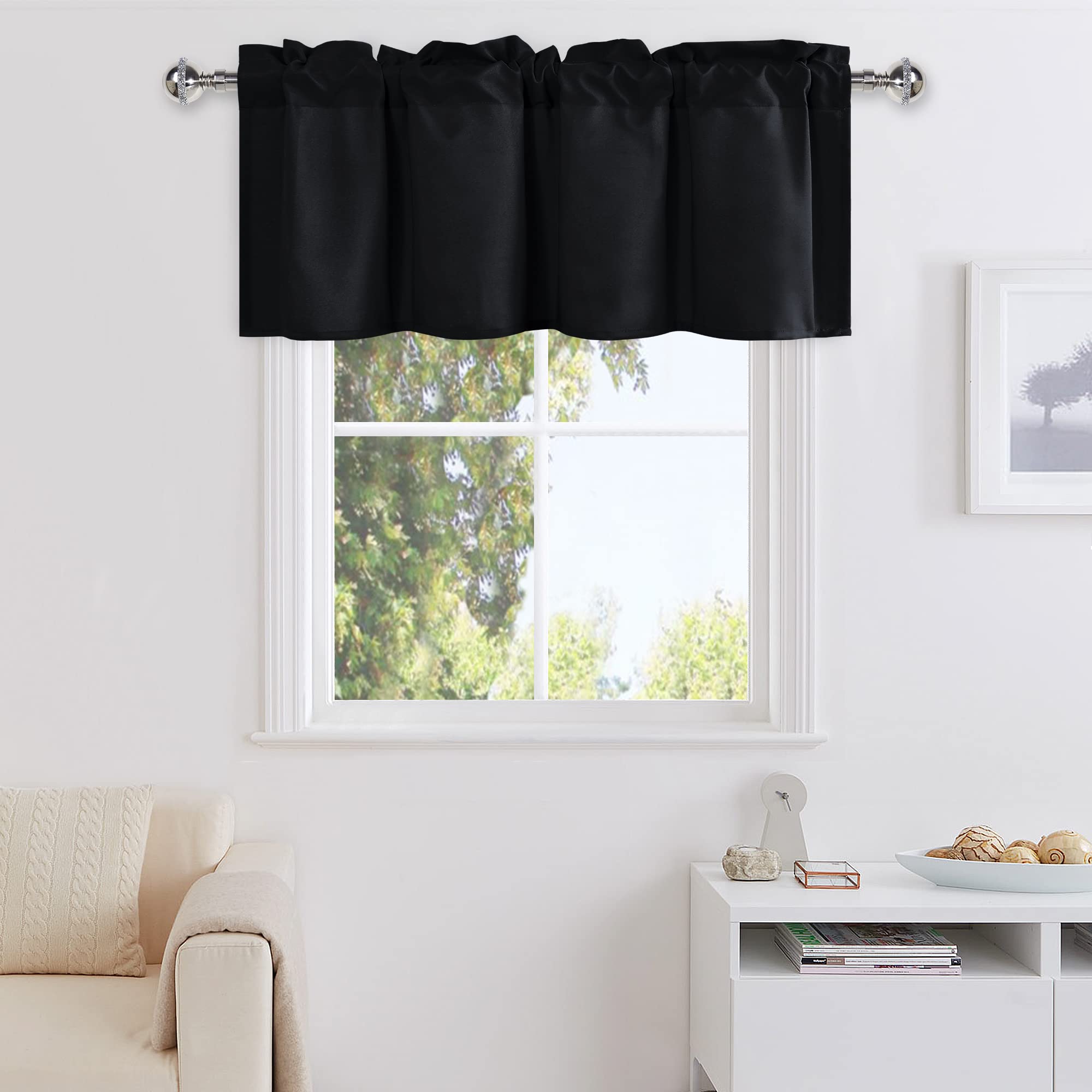 DWCN Black Valance for Kitchen, Rod Pocket Bathroom/Basement Window Curtains - 1 Panel, 42 X 12 Inch