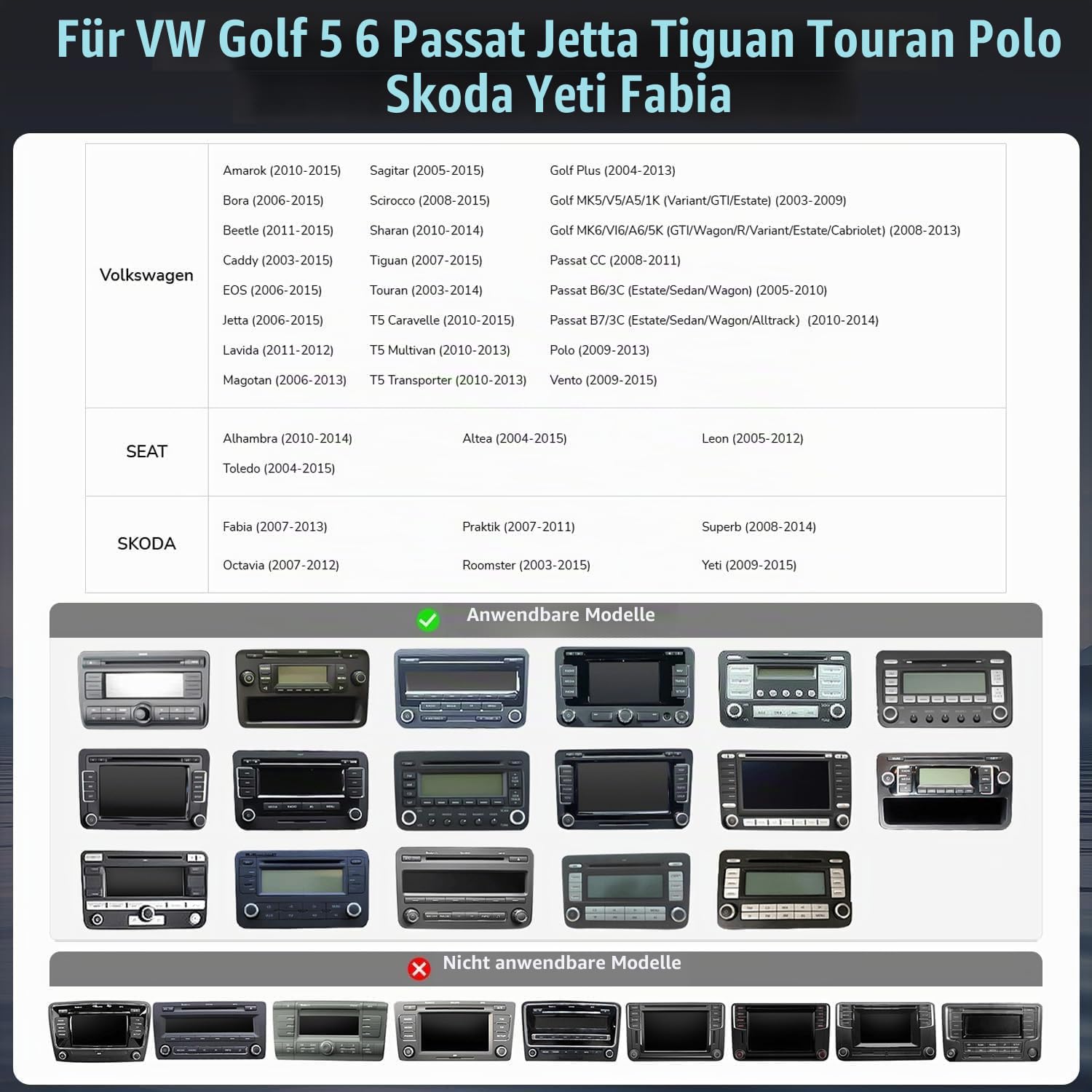 9 Zoll Autoradio für VW Golf 5 Tiguan Touran Passat Polo Skoda Caddy Seat,Radio mit Wireless Carplay/Android Auto GPS FM Bluetooth 4-LED Rückfahrkamera,2G+32G