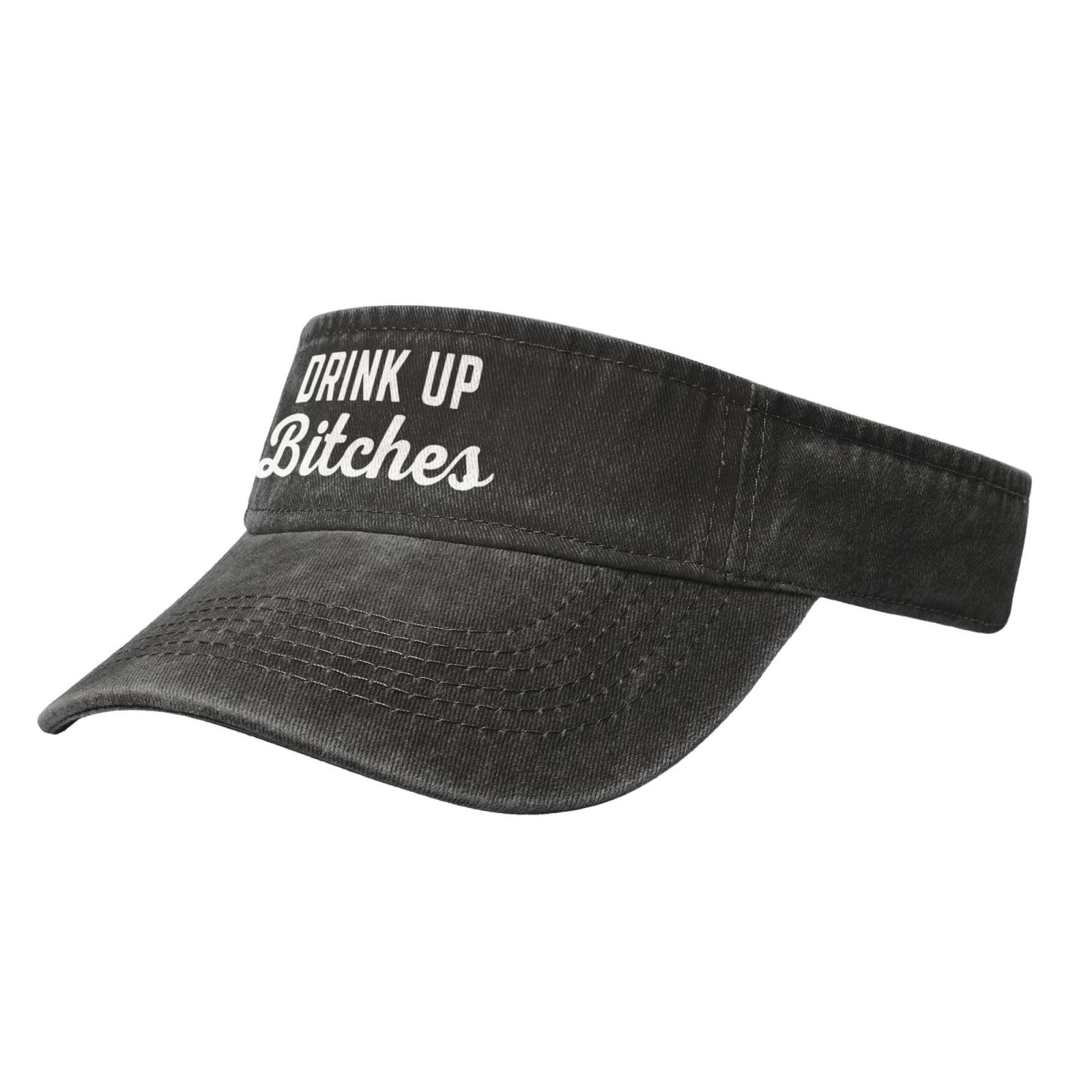 Byoblu Drink Up Bitches Sport Sun Visor Hats Cotton Ball Caps Empty Top Baseball Sun Cap for Men Women Black