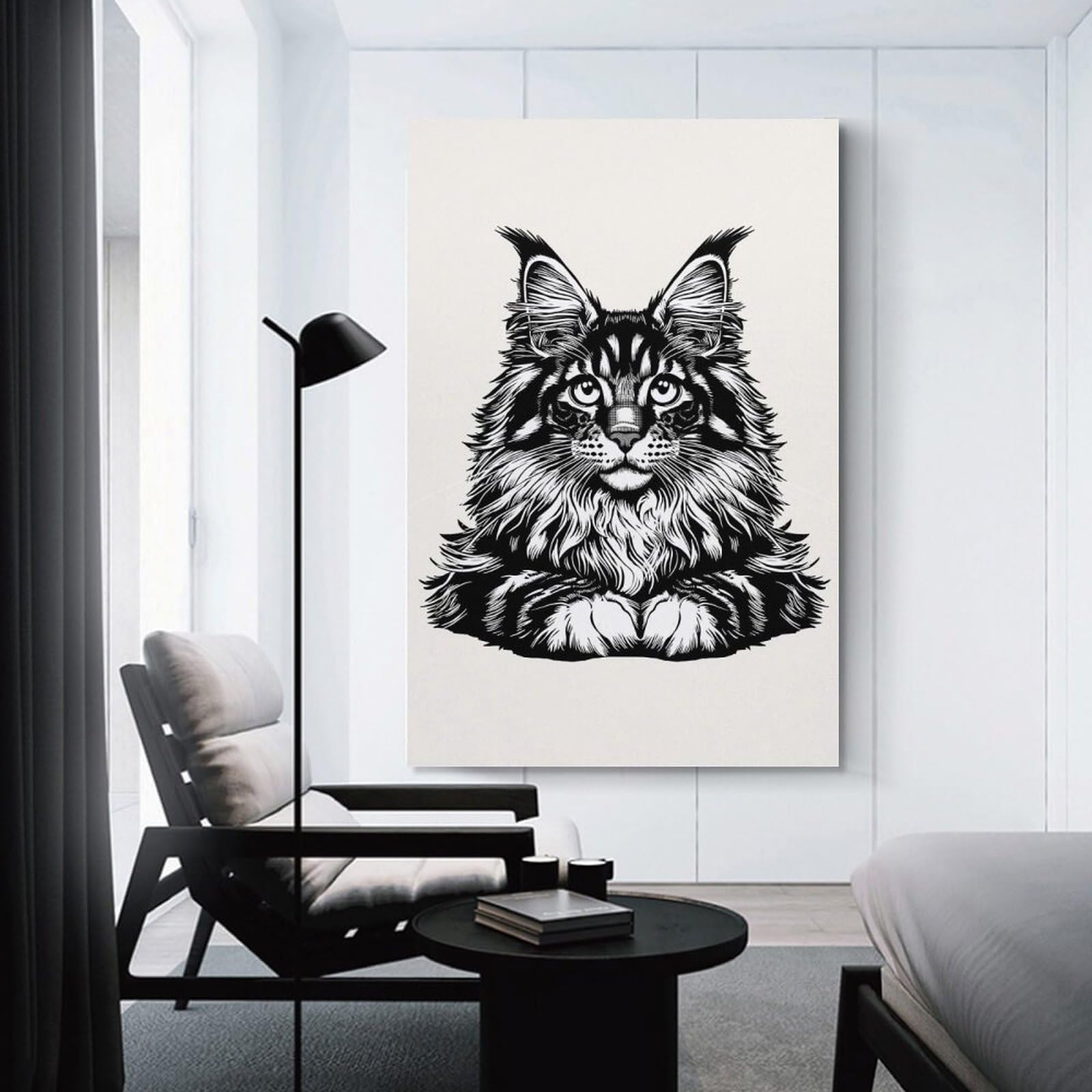 Junmoney Maine Coon Cat Room Decor Wall Art, 24x36inch(60x90cm), for Home, Office, Studio Or Guest Room, Canvas Wall Art That Fits Changing Layouts