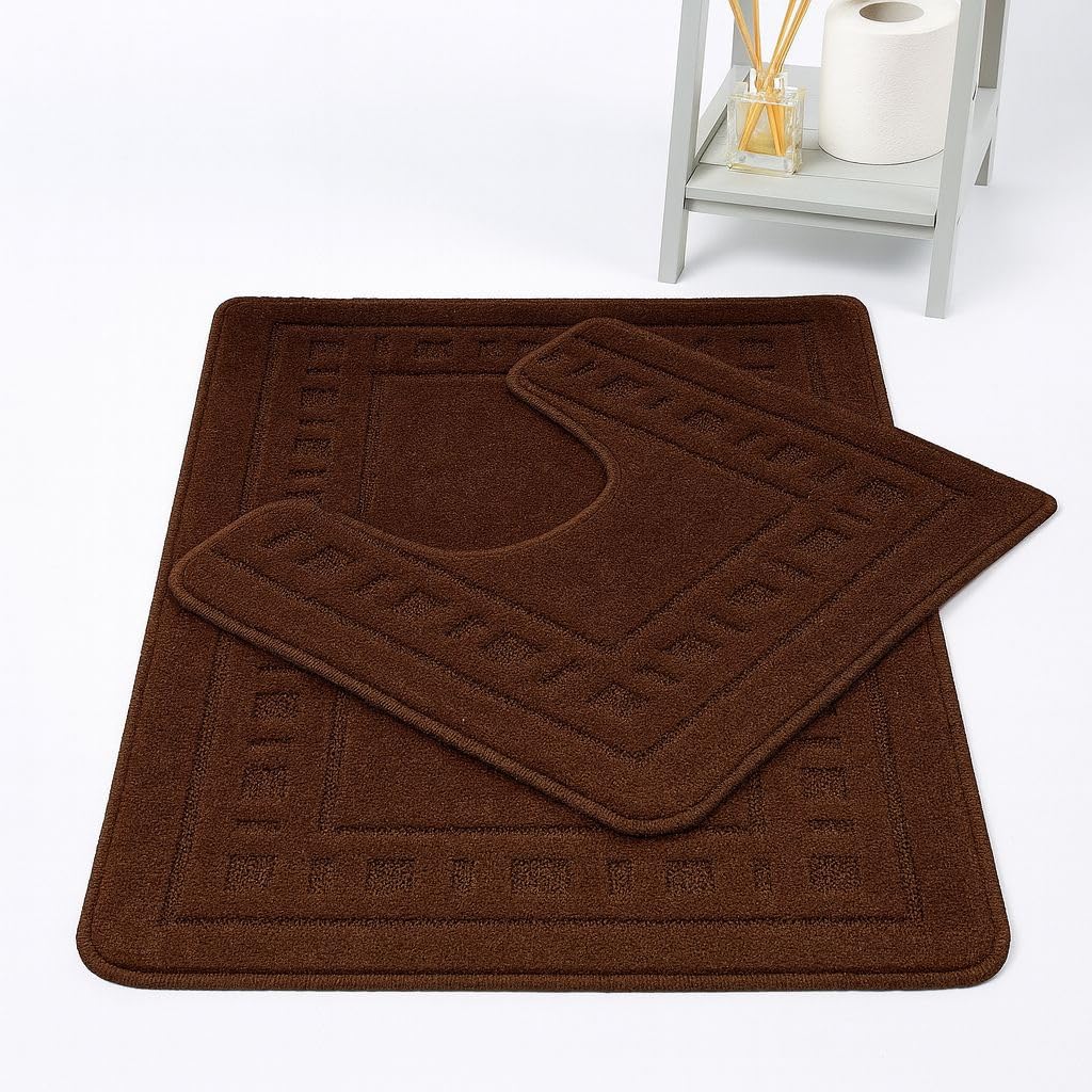 Artistic Fashionista Limited 2-Piece Diem Bath Mat Set – Soft, Absorbent & Non-Slip Bathroom Rugs, Washable Floor Mats for Shower, Tub & Toilet, Quick-Dry & Durable (Chocolate)