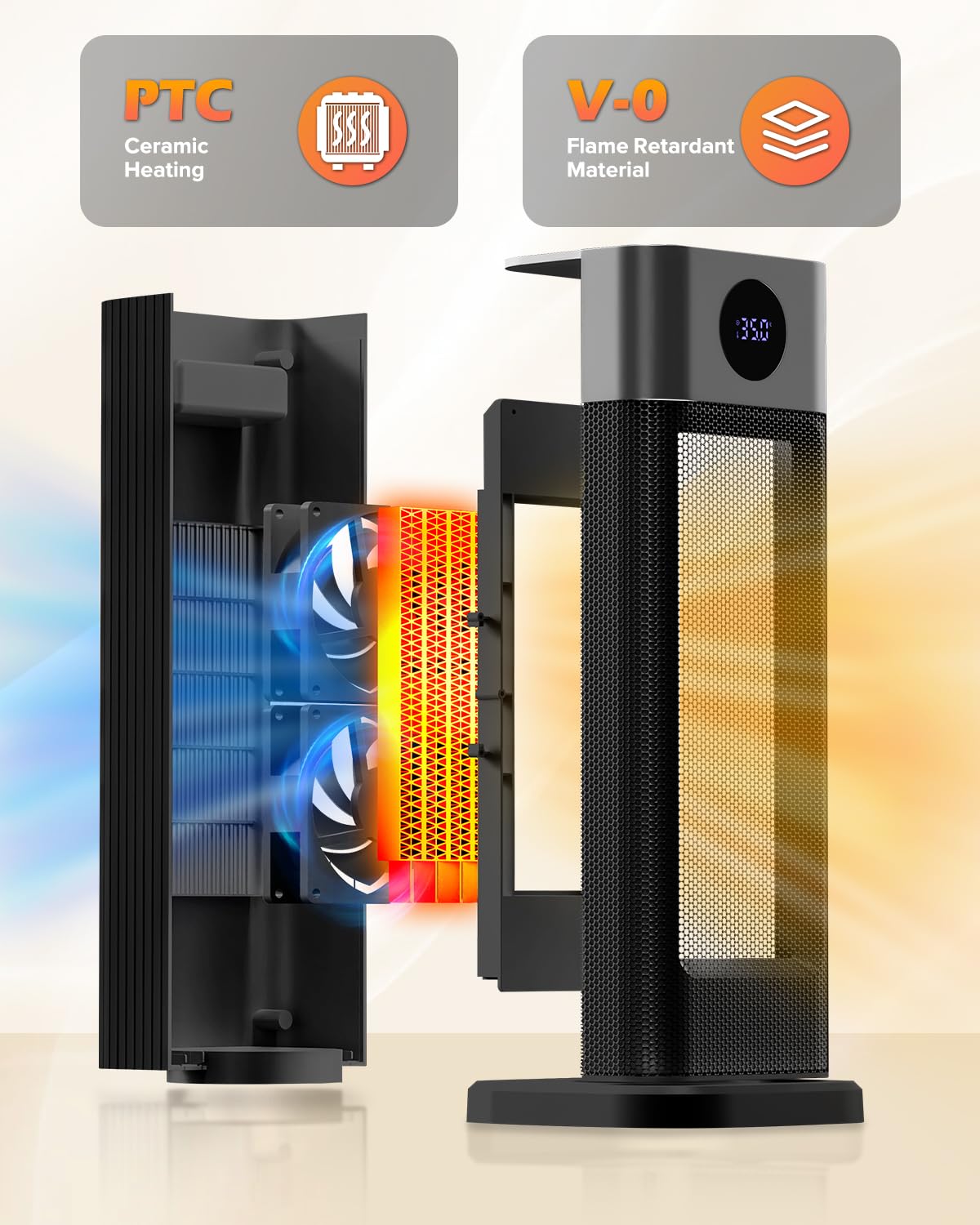 Sendowtek Calefactor Bajo Consumo 2000W, Space Heater con Control Remoto, Temporizador de 12H, Oscilación de 70°, Termostato, Calentador Eléctrico Portátil para Interiores Oficina Dormitorio