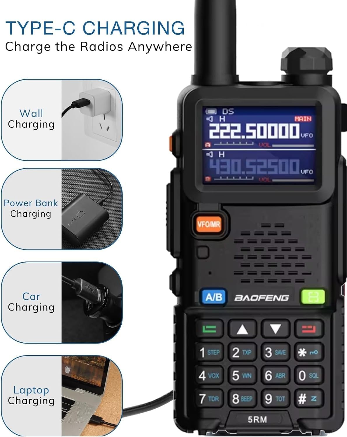 BAOFENG Radio 5RM 10W Ham Radio Long Range Handheld Multi-Band Two Way Radio NOAA FM AM(Airband) Receiver Walkie Talkies (Upgrade of UV-5R), Copy Frequency 999CH,Type C,Programming Cable,Speaker Mic