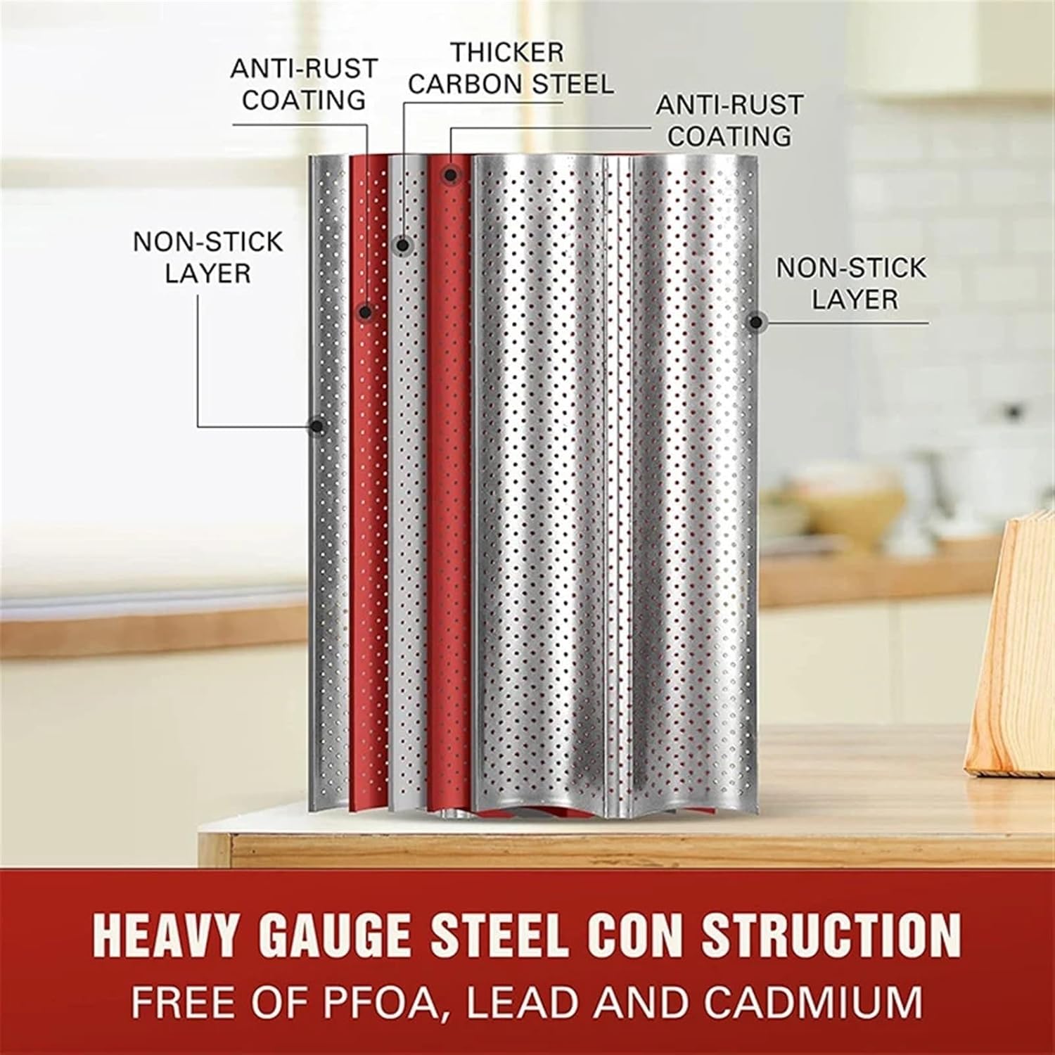 Nonstick Perforated French Bread Baking Pan Carbon Steel Baguette Pan French Bread 2/4 Wave Loaves Bake Mold (Size : 2)