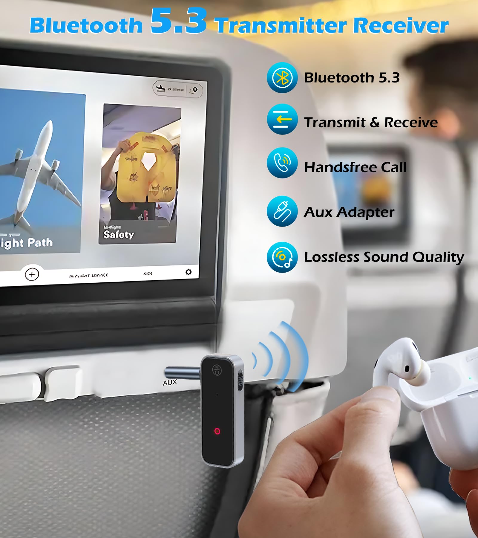 KAIY Bluetooth 5.3 Transmitter Empfänger, Bluetooth Transmitter für TV/AirPods/Kopfhörer/Flugzeug, Aux Wireless Adapter für Auto, Audioempfänger für Heimstereo/Autoradio/Lautsprecher