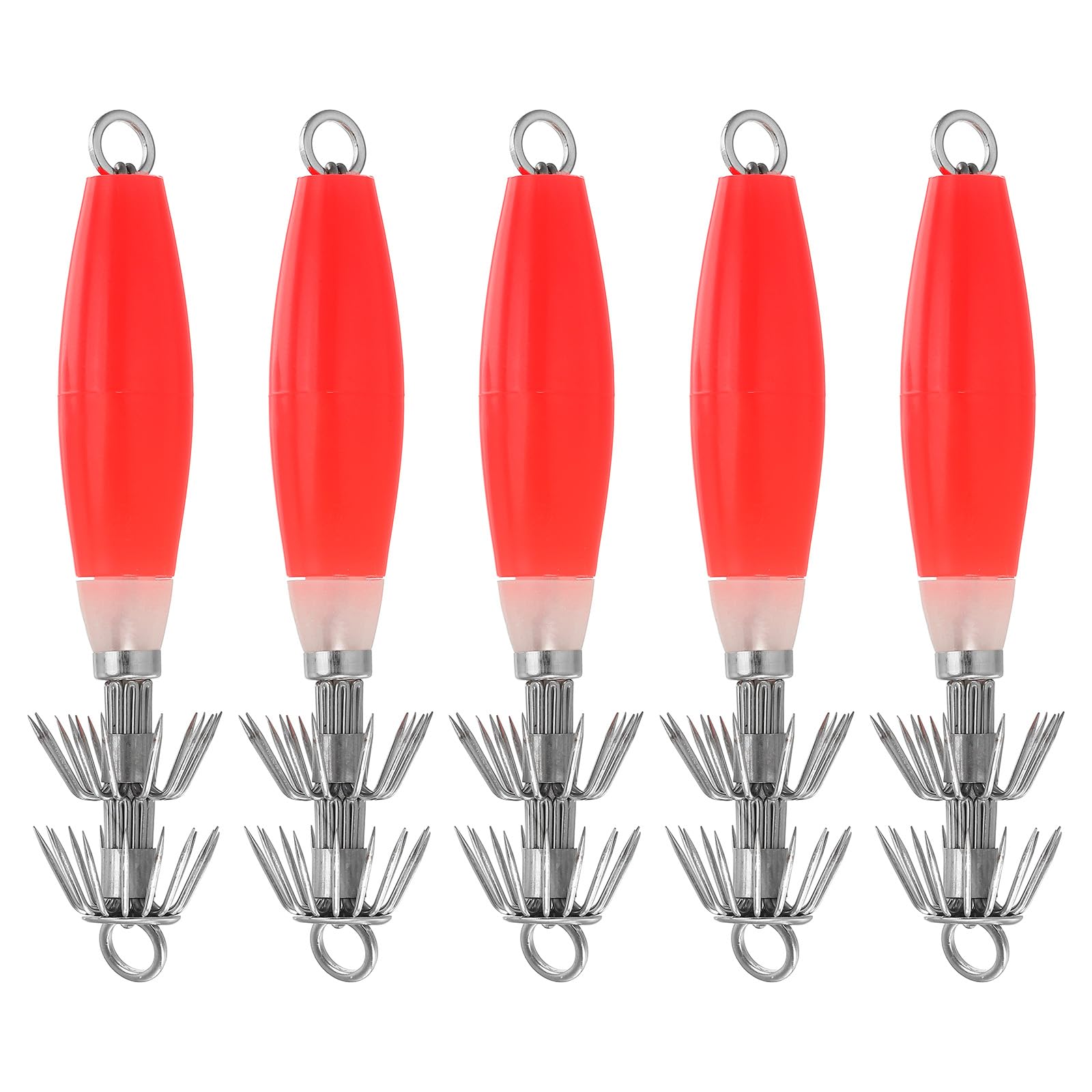 PATIKIL Luminous Squid Jig Hooks, 5 Pcs Cuttlefish Sleeve Fishing Lures Bait Jig Saltwater Fishing Lures Squid Catcher Glow in Dark, Orange