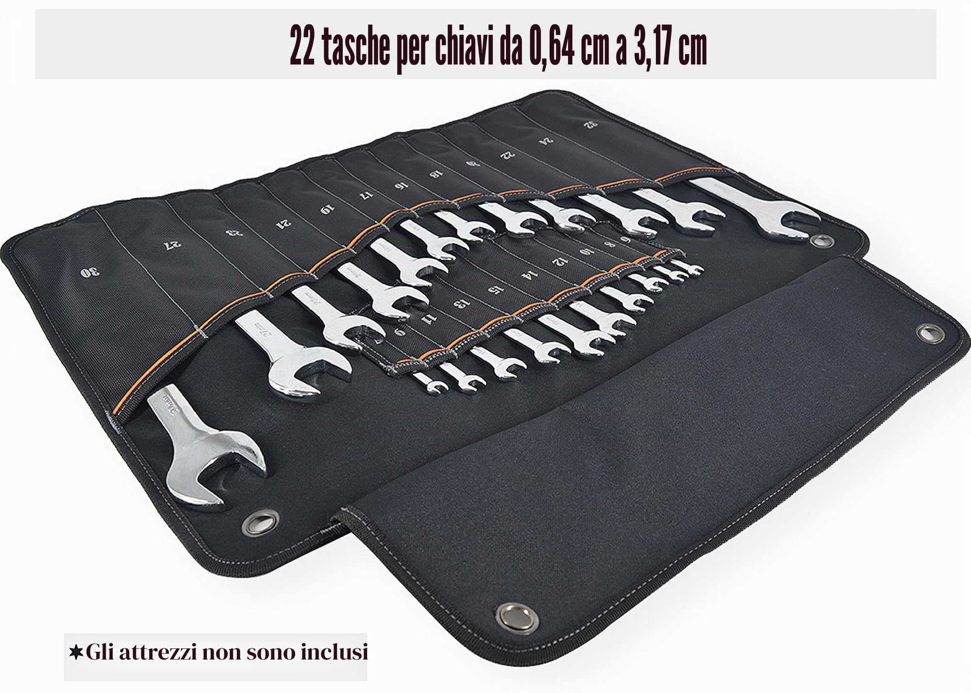 WELKINLAND 22 tasche chiave a rullo portautensili, 0,6 – 3,2 cm, custodia per chiavi inglesi (strumenti non inclusi)