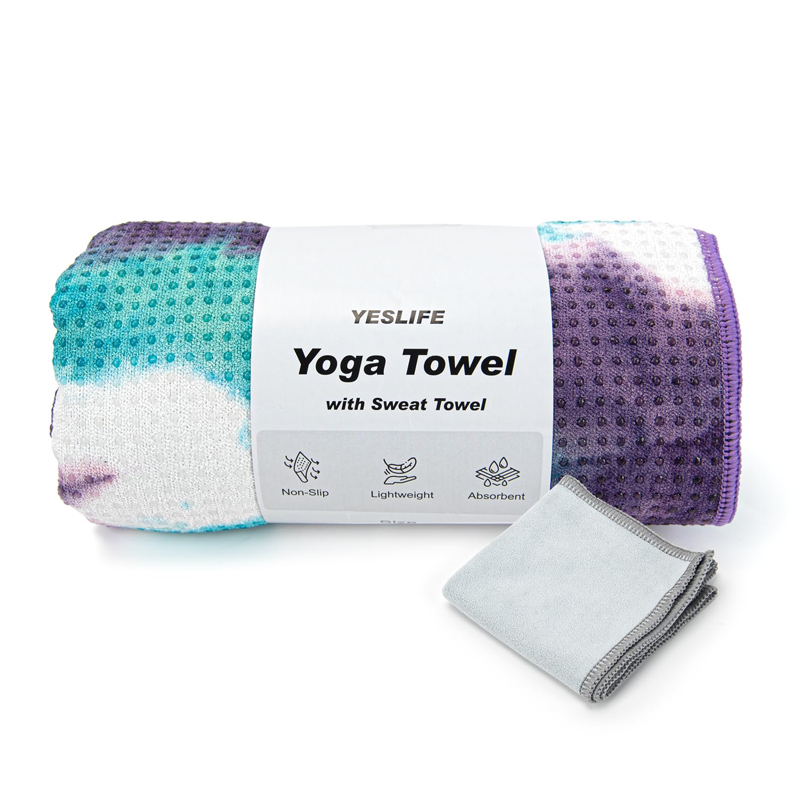 YESLIFE Non-Slip Extra Thick Hot Yoga Towel with One Sweat Towel Microfiber Sweat Absorbent Yoga Mat Towel with