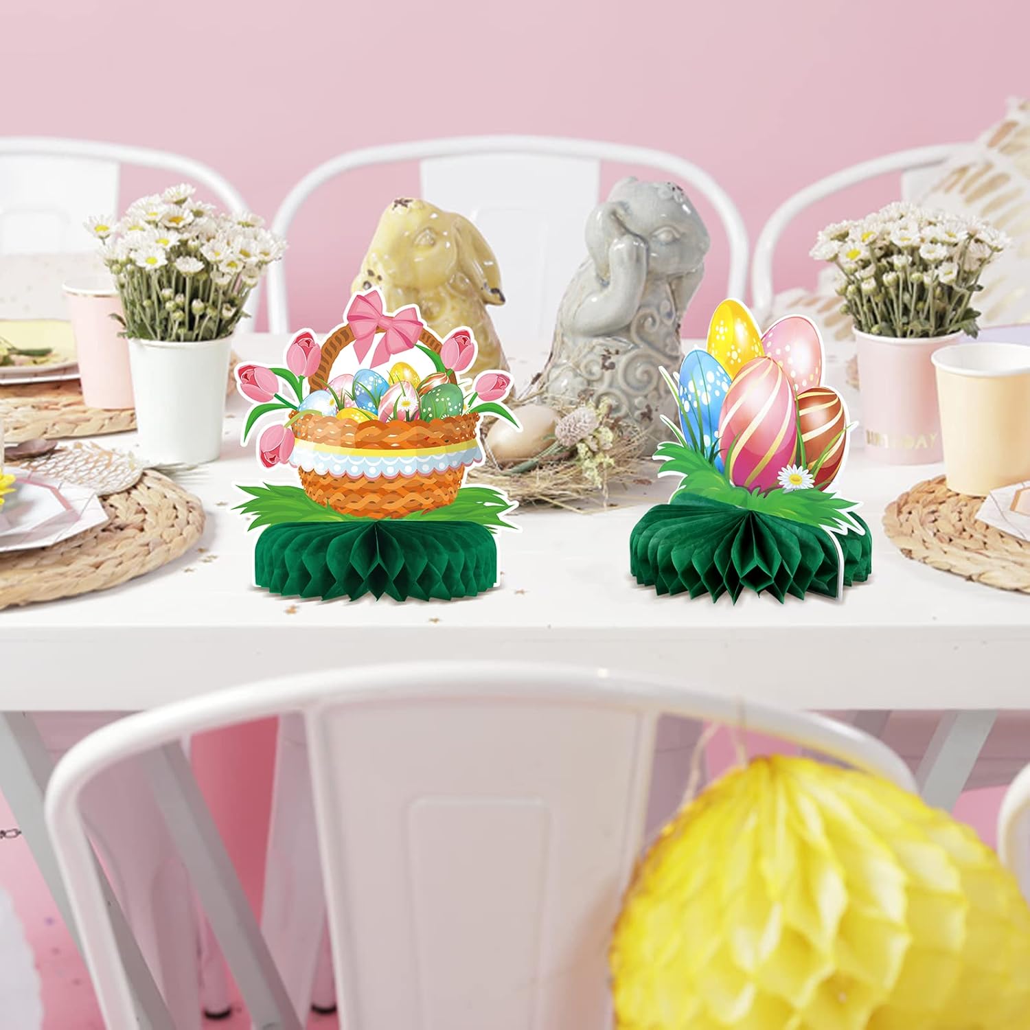 HONMOK 9 Pieces Easter Centerpieces Bunny Eggs Birds