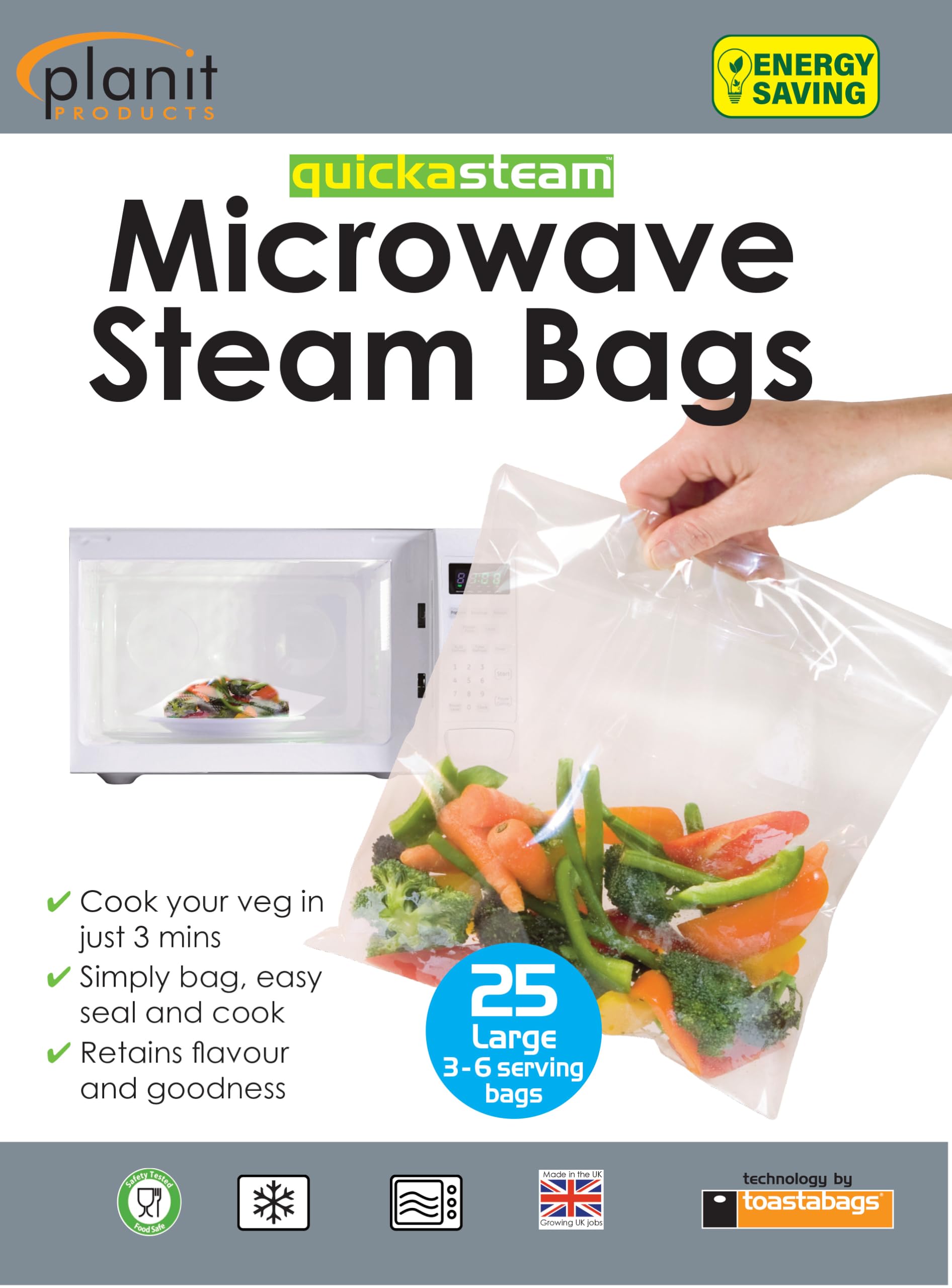 Toastabags Large quickasteam Microwave Steam Bags, 25 Pack – Disposable Steam Cooking Bags for Vegetables, Fish & Poultry – Quick, Healthy Microwave Steaming