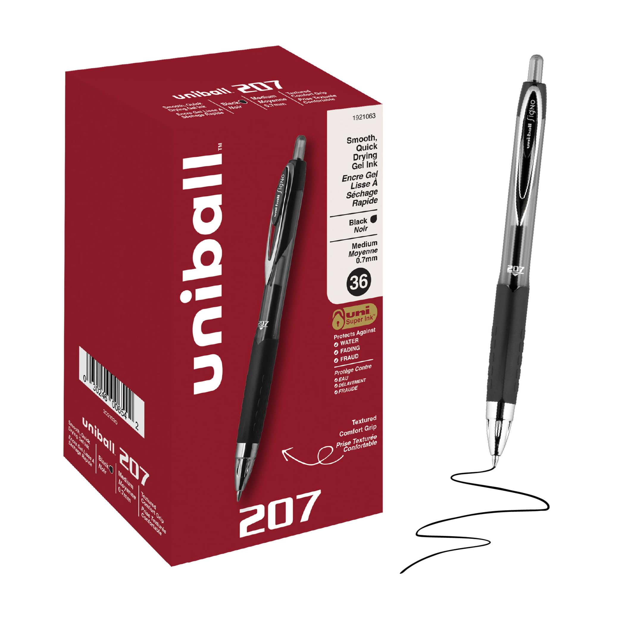 uniball™ 207 Gel Pens, Black Ink, 0.7mm Medium Point, Retractable, 36 Count, Smooth Writing, Fraud-Resistant, uni Super Ink™ | Smooth Writing, Fraud-Resistant, uni Super Ink™