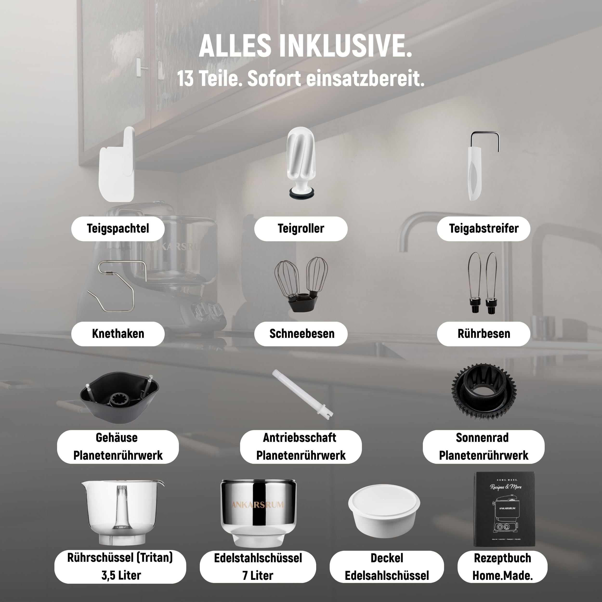Ankarsrum Assistent Original 6230 Küchenmaschine, Harmony Beige | 1500 Watt, multifunktionale Küchenmaschine u.a. zum Backen, mit 7 Liter Edelstahlschüssel, handgefertigt in Schweden