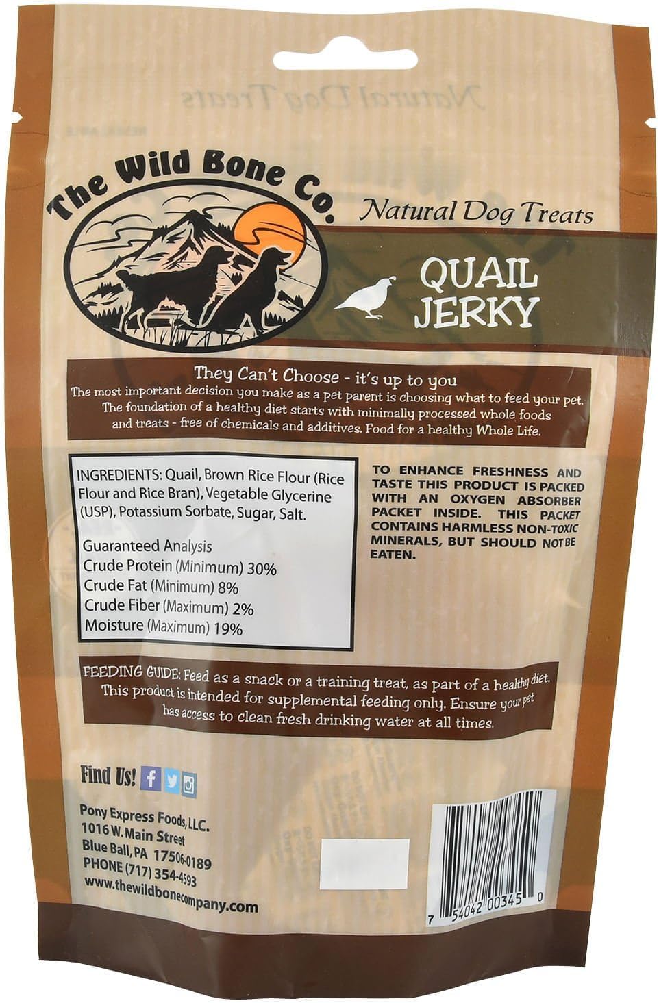 The Wild Bone Company Quail Jerky Dog Treats | Natural High Protein Chewy Training Bits | Made in The USA, 2 Ounces (Pack of 3)
