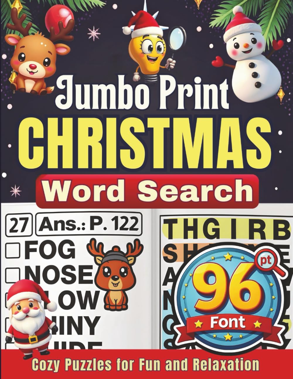 Jumbo Print Christmas Word Search (96 pt Font): Cozy Puzzles for Fun and Relaxation: Brain-Boosting Holiday Games for Seniors, Teens, and Adults with ... Series: Cozy Puzzles for Fun and Relaxation)