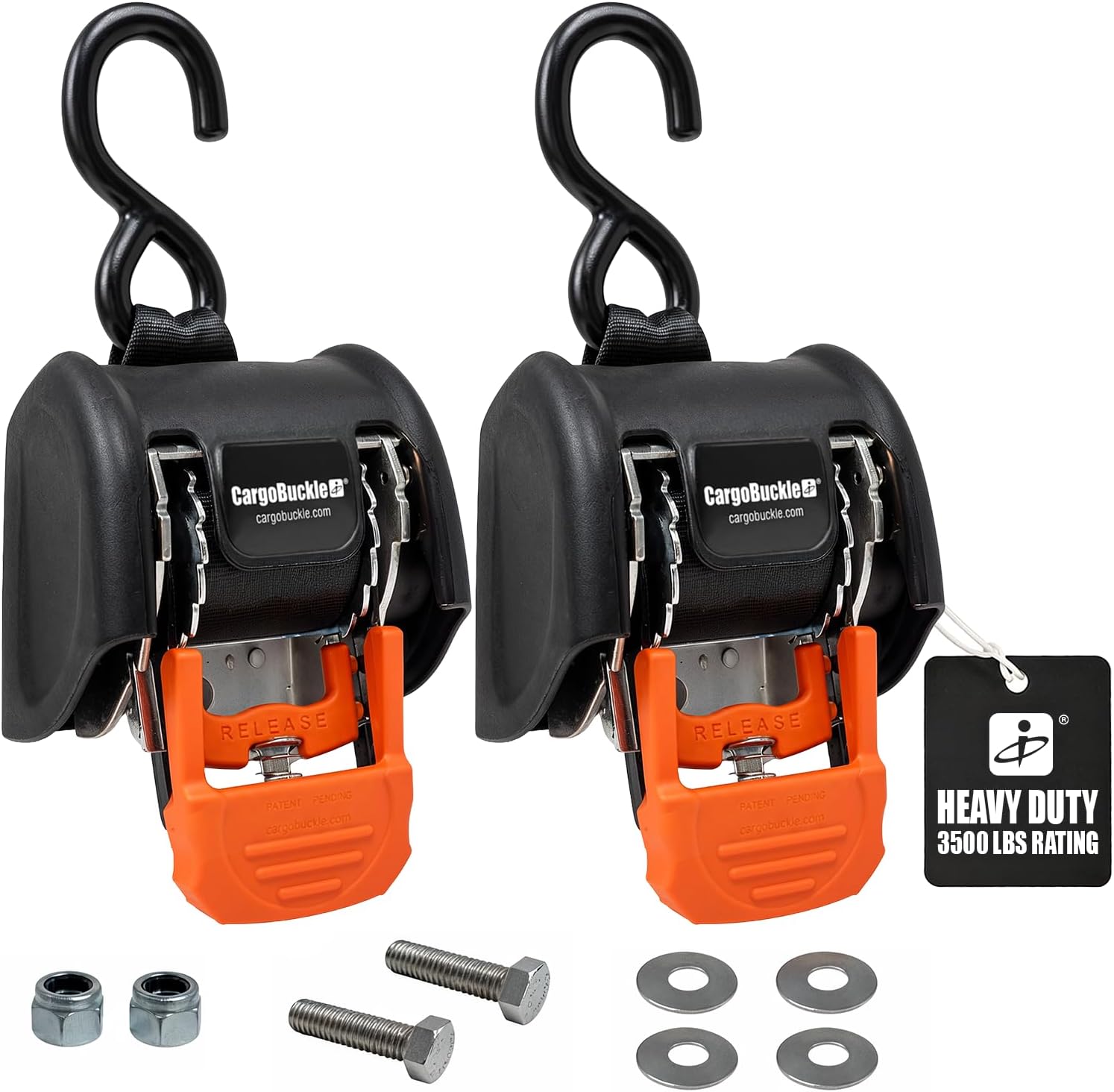 CargoBuckle G3 Heavy Duty Retractable Ratchet Straps, 2 in x 6 Ft, 2-Pack