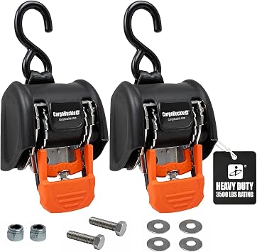 CargoBuckle G3 Bolt On Retractable Ratchet Straps Heavy Duty, 3,500 lbs Break Strength, 2-Inch x 6-Feet Automotive Tie-Downs for Trucks, Cargo Trailer Straps for ATV & SxS, 2-Pack