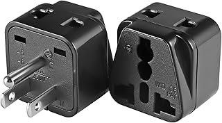 2 Pack US Travel Plug Adapter, EU/UK/AU/in/CN/JP/Asia/Italy/Brazil to USA (Type B), 3 Prong Grounded USA Wall Plug Wall Outlet Power Charger Converter Black