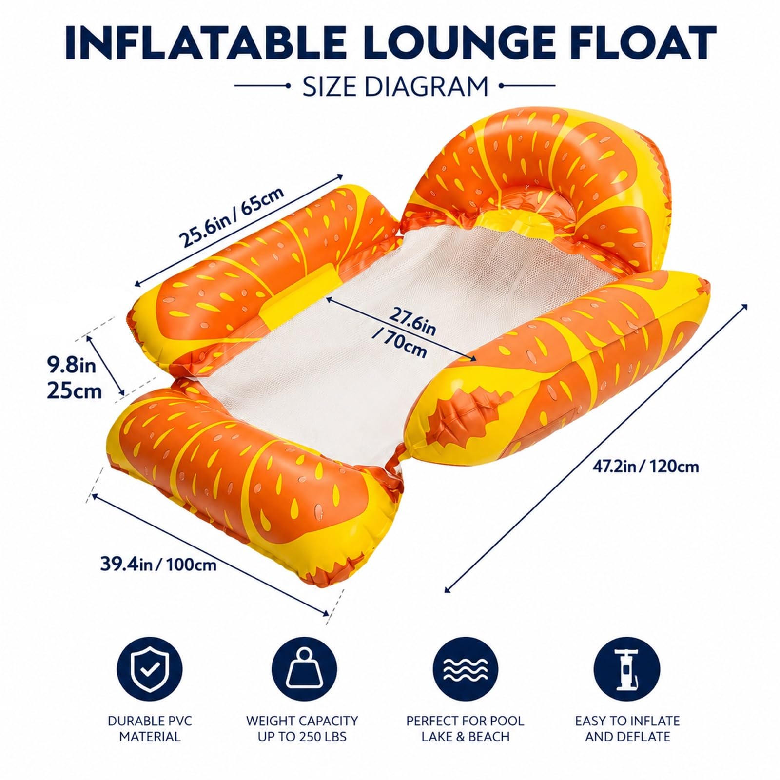 Galleggiante Gonfiabile Sdraio per Piscina, Sedia Galleggiante a Rete con Stampa Frutta, Zattera Pieghevole per Piscina, Spiaggia, Lago e Feste Estive