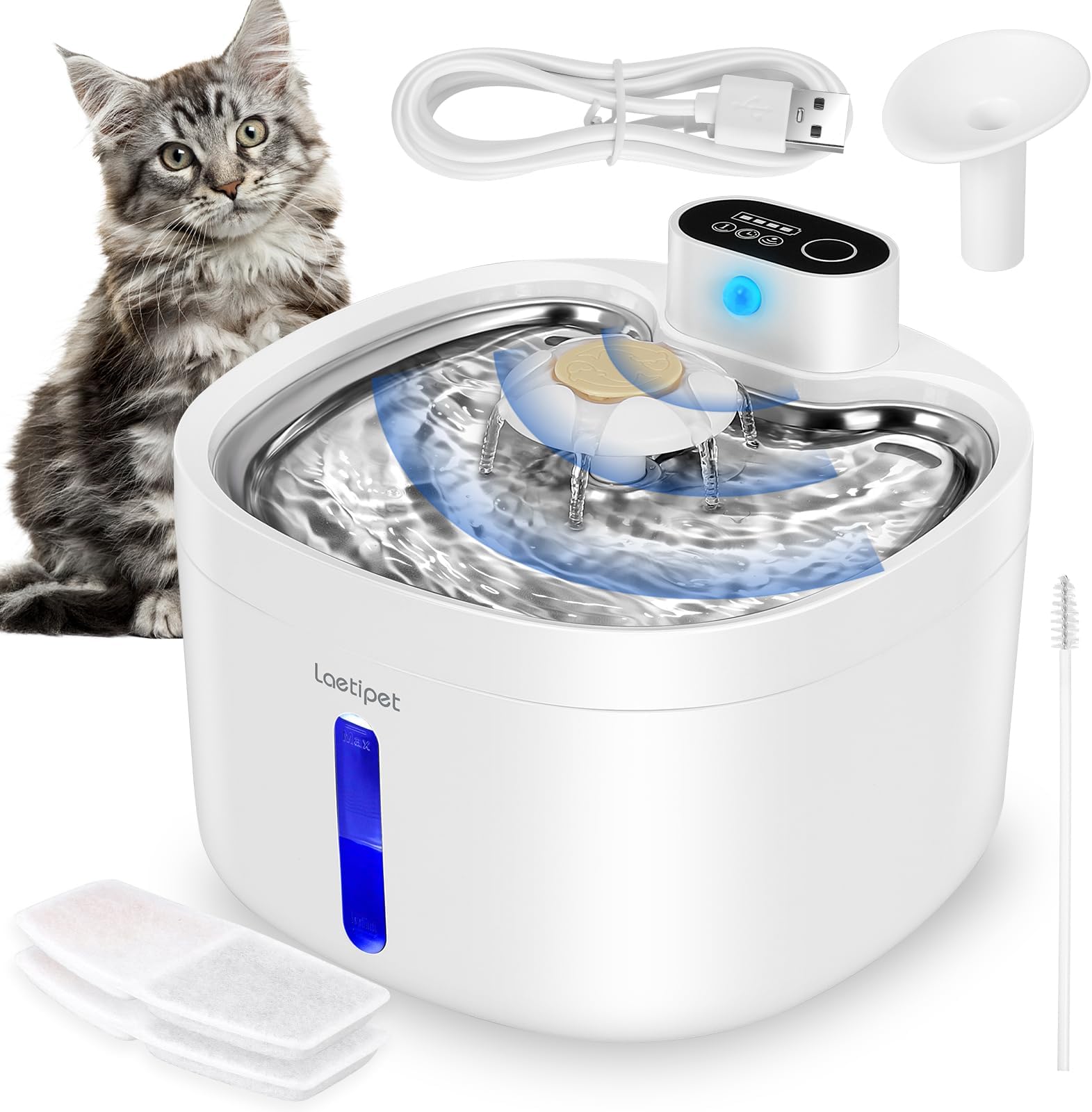PANDAAR Cat Water Fountain Battery Operated, UltraQuiet