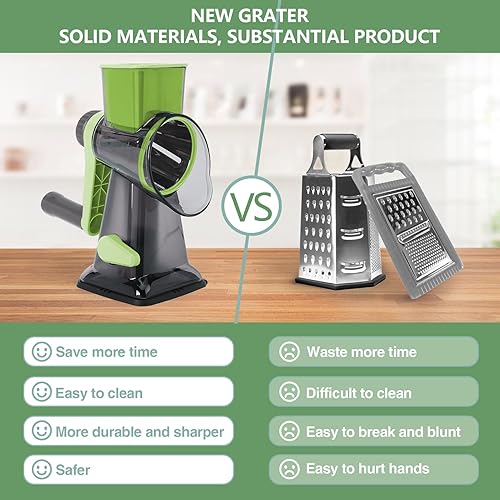 Miniatura 4 de Rallador rotativo de queso multiusos, de acero inoxidable, con asa, sin esfuerzo, para verduras, nueces y frutas, con base de succión y cepillo de
