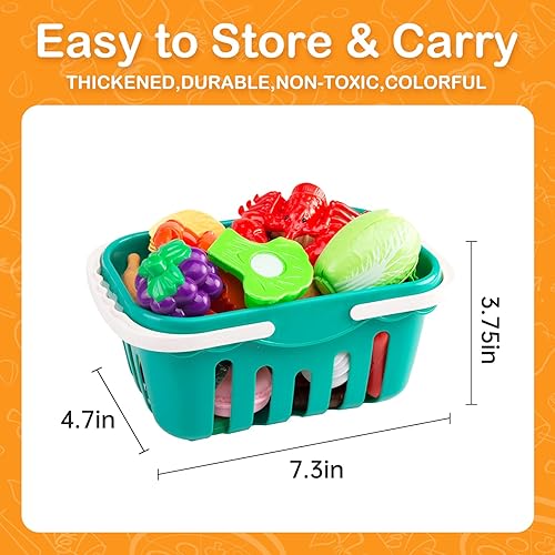 Miniatura 9 de JokerKing Juego de cocina de 150 piezas, accesorios de cocina para niños pequeños, alimentos, manta de picnic, frutas, verduras, paquete de 2 cestas