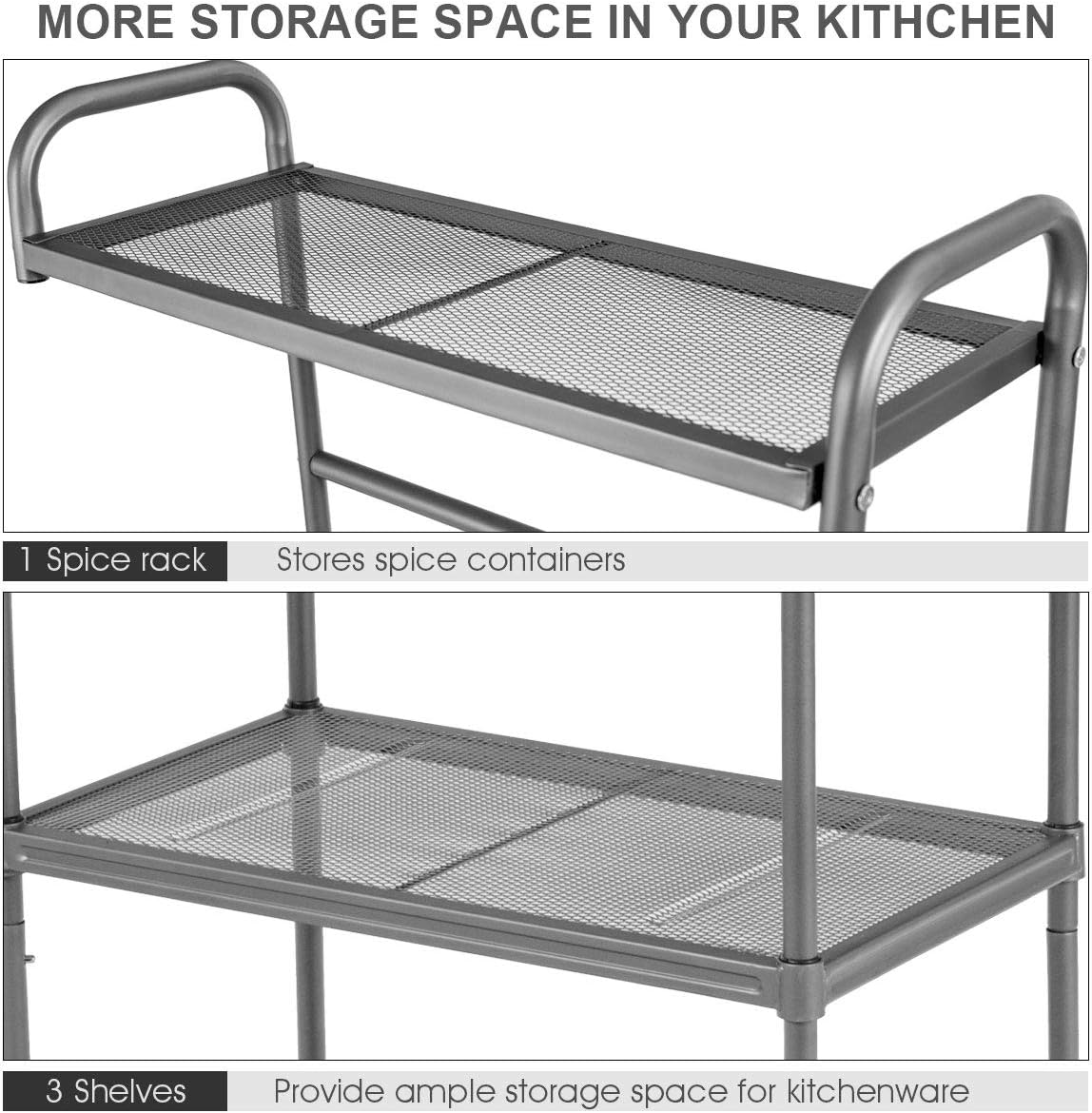 Giantex Bakers Rack, 4-Tier Microwave Oven Stand, Kitchen Storage Rack with Mesh Wire Metal Shelves, Free Standing Shelving Utility Unit, 23.5" Lx14 Wx54 H (Silver)