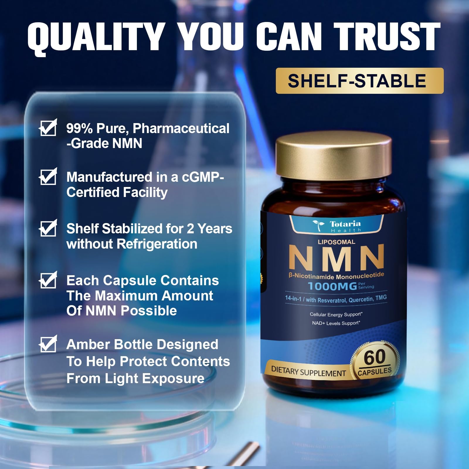 Totaria Liposomal NMN Supplement 1000mg, 14-in-1 NMN Resveratrol Capsules with CoQ10, TMG, Quercetin, ALA, PQQ, Support NAD Levels, Cellular Energy & Healthy Aging, 60 Capsules, cGMP, Filler Free — Amazon image 6