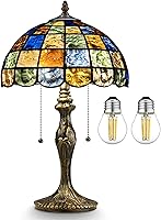 Nizrsky Handmade Tiffany Crystal Square Stained Glass Table Lamp 12" Vintage - Bedroom Living Room Office Bedside Reading Light with 2 LED Bulbs