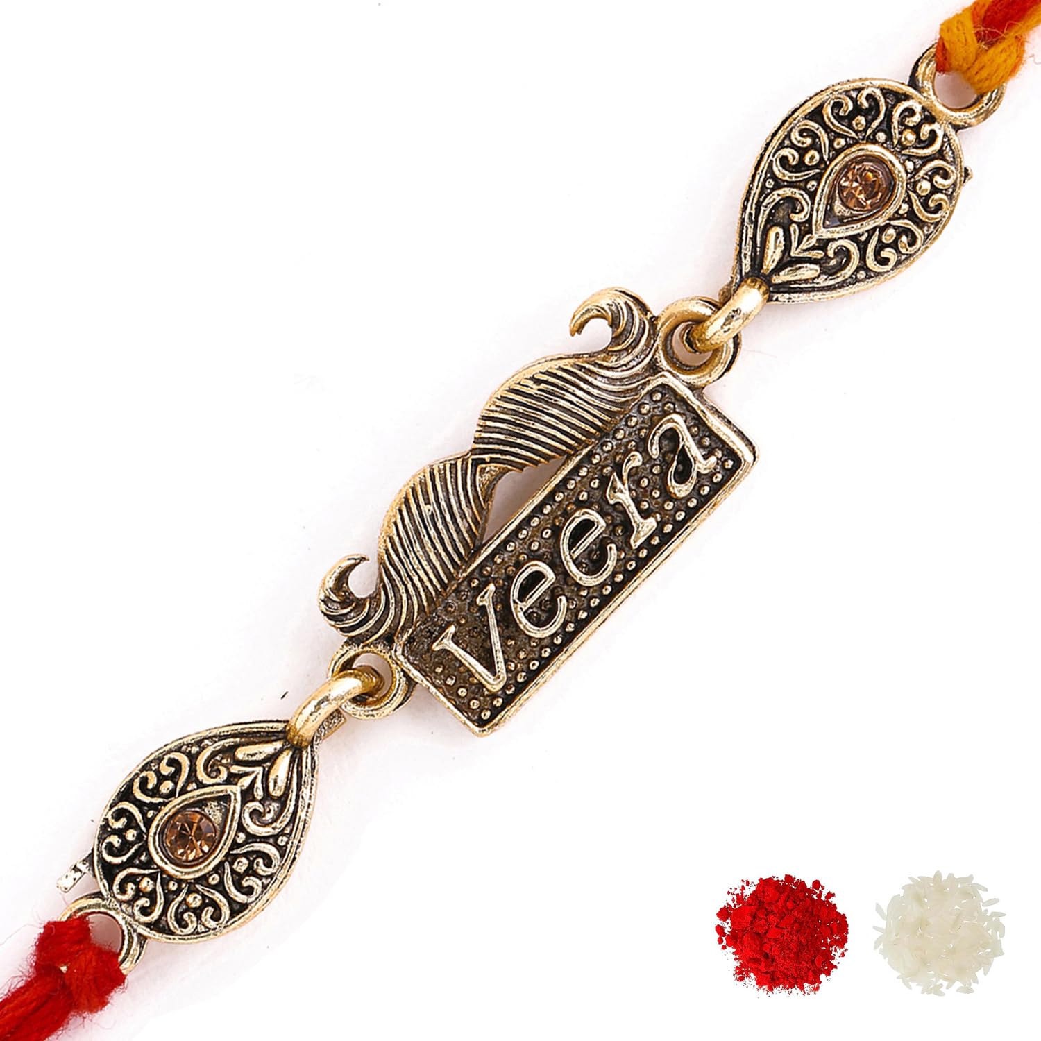 Antique Designer Veera Rakhi With Roli Chawal Pack -Rakhi For Brother
