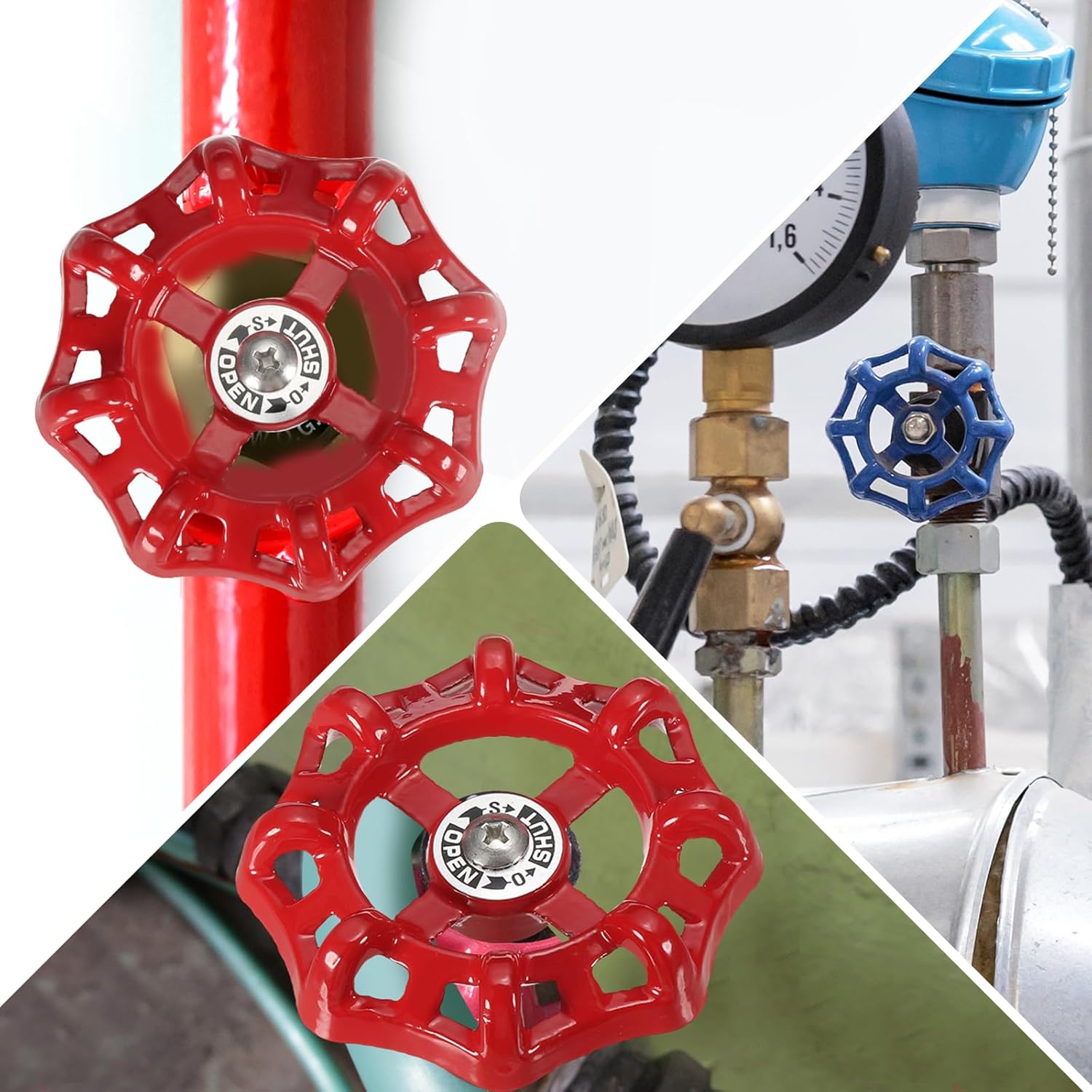 PATIKIL Outside Faucet Handle Square Stem Hole 6x6mm, Cast Steel Round Wheel Faucet Handles Replacement Water Spigot Handle with Screws Spacer, Red, 3Pcs