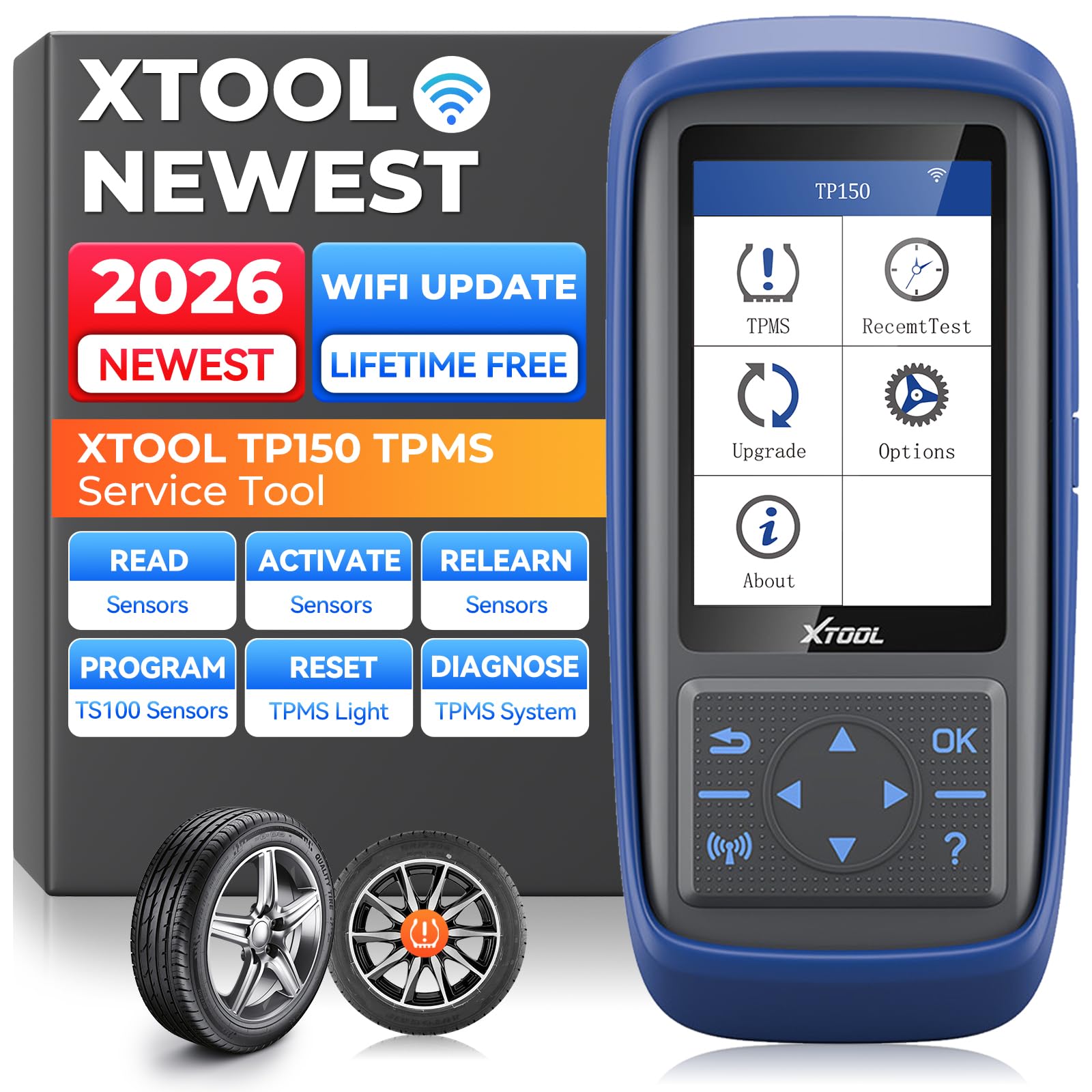 XTOOL TP150 TPMS Programming Tool, 2026 Universal TPMS Relearn Tool, Activate/Reset/Diagnosis All Known TPMS Sensors, Program XTOOL TS100 Sensors (315/433MHz), TPMS Reset Tool TPMS Programmer