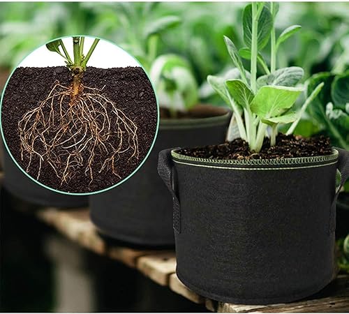 Miniatura 7 de LINERY Bolsa de plantación negra resistente gruesa de gran capacidad con proceso de dobladillo mejorado con asas, macetas de tela no tejida (paquete