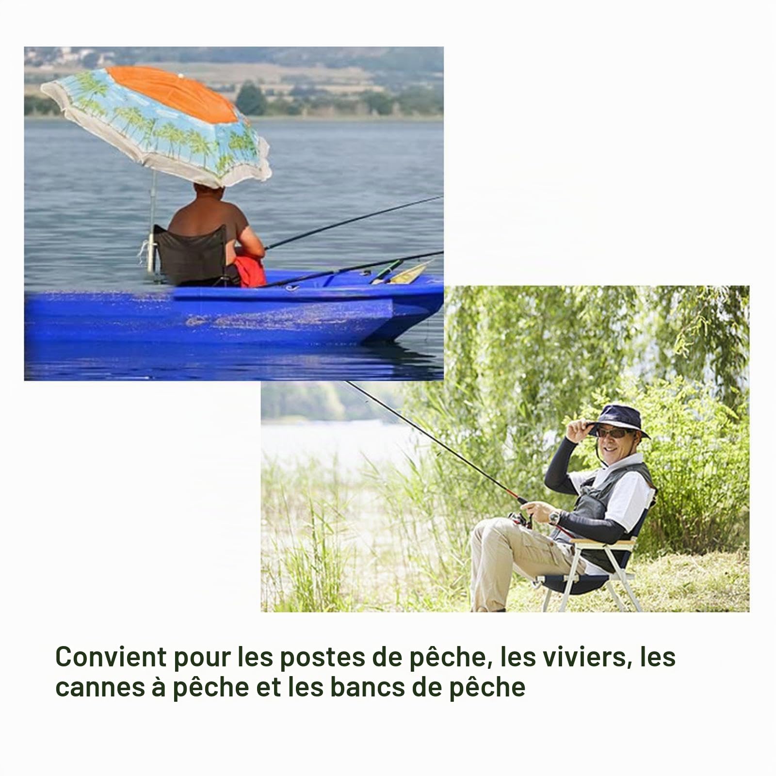 Lot de 2 supports de parapluie de pêche, supports de parasol pliables à fixation murale, pour balcon, terrasse, plate-forme de pêche (noir)