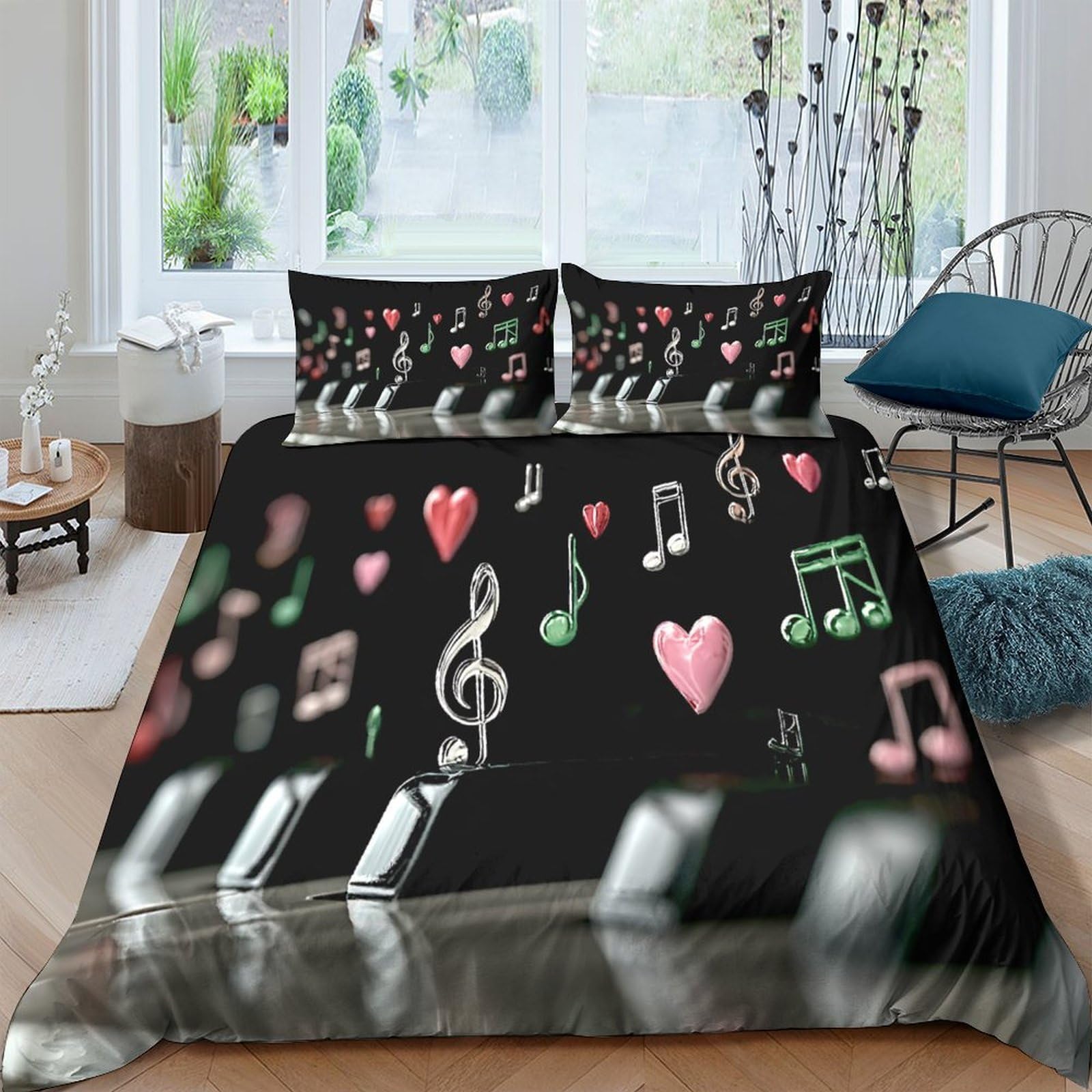 Ctjqhvkz Style-10 3D Printed Music Note Fitted Sheet Microfiber Soft Black Heart Melody Bed Cover For Bedroom Dorm Mattress Decor Single（135X200cm）