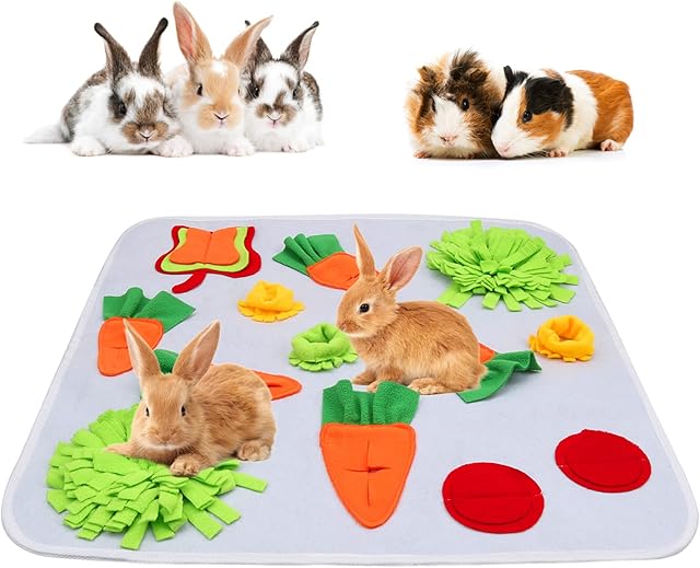 HYLYUN Rabbit Foraging Food Mat,Washable Sniffing Mat for Rabbit,Trainer Mat for Guinea Pig Rabbit Dwarf, Soft Game Carpet Snuffle Foldable Toy, Non-slip Slow Food Stress Release Pad