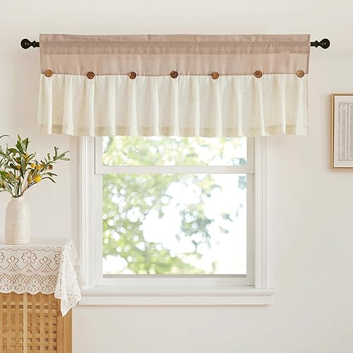 Miniatura 4 de NICETOWN Cenefas de lino grueso para cocinasala de estar, cortinas de ventana de cocina estilo granja, cortinas texturizadas de lino con bolsillo