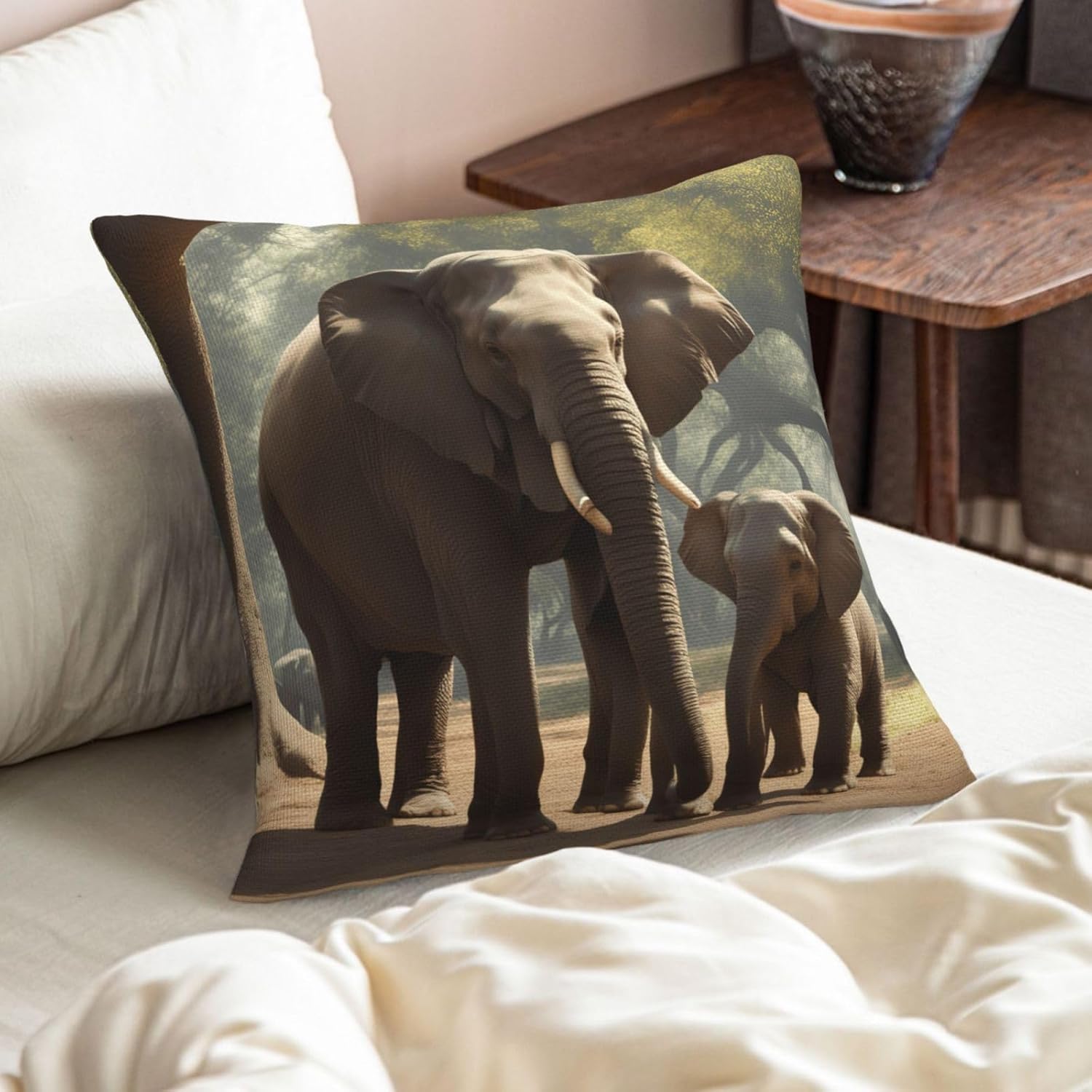 Elephant Imitation Linen Pillowcase -2 Sets, Fashionable Home Decoration, Used for Sofas, Gardens, beds