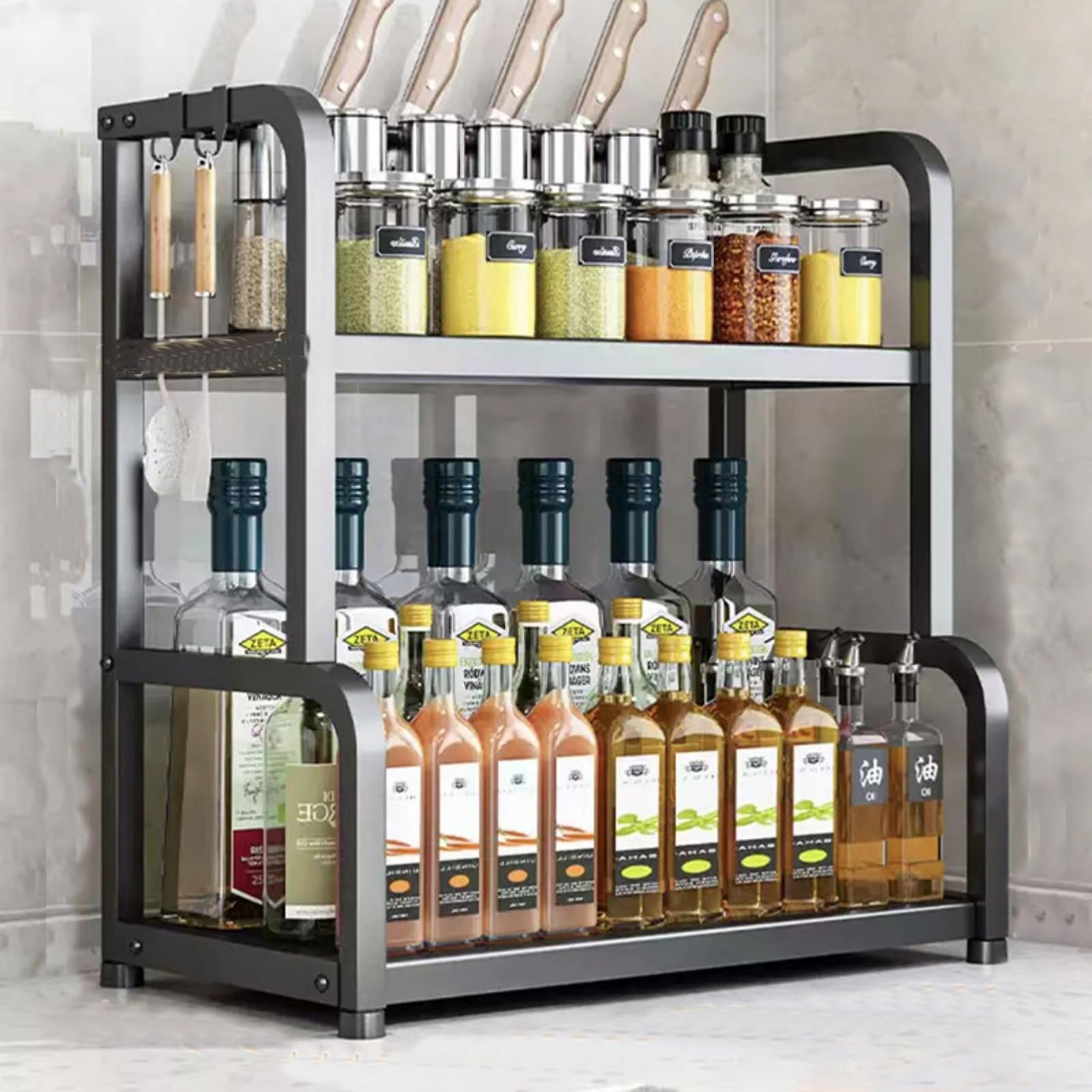 TAME Spice Rack Organizer for Countertop, 2 tier Kitchen Countertop Organizer, Stainless Steel Seasoning Organizer Rack, Storage Rack for Kitchen Bathroom
