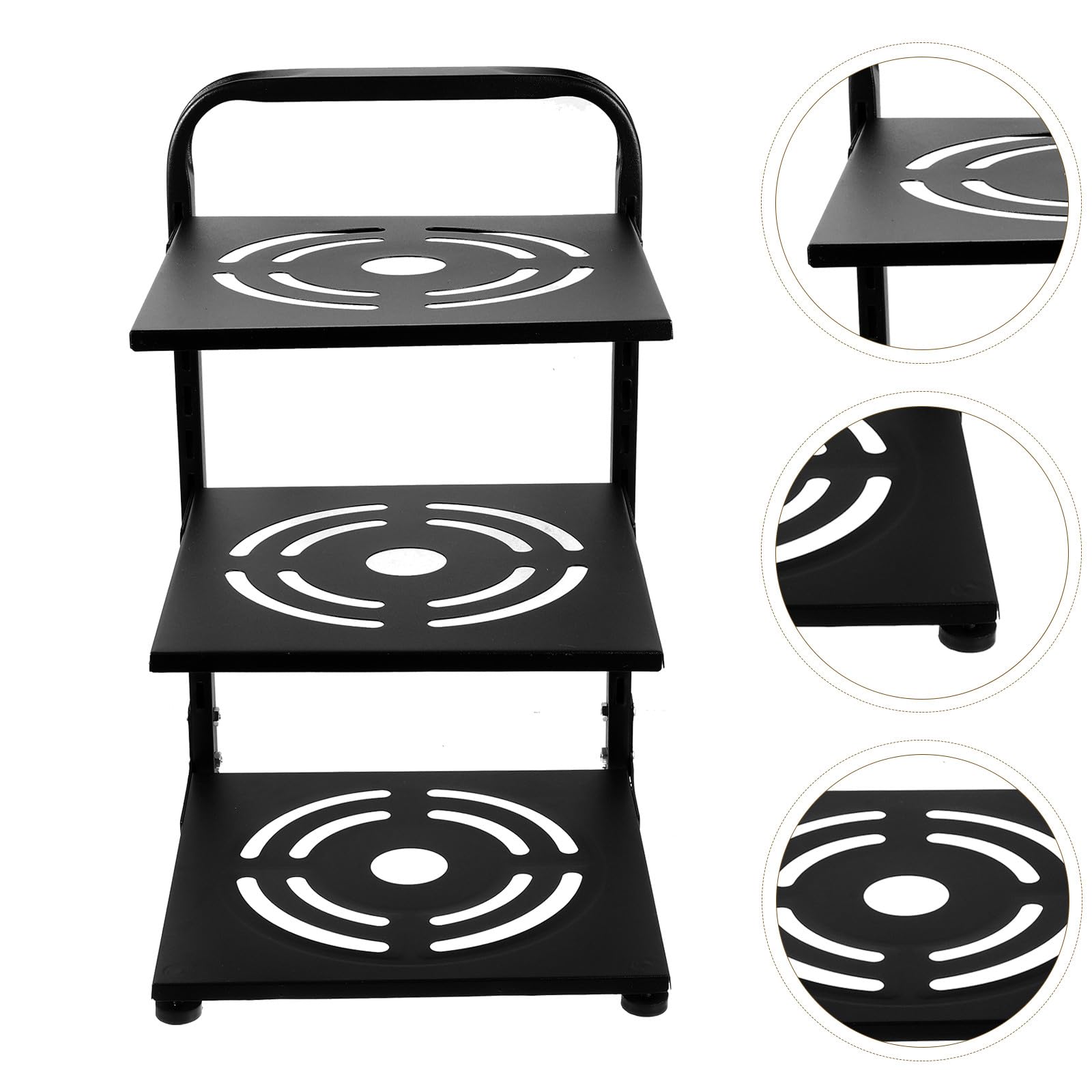 Estante Organizador de Ollas y Sartenes de 3 Niveles Ajustable en Acero al Carbono Negro, Soporte para Botellas y Especias, Adecuado para Armarios y Encimeras de Cocina