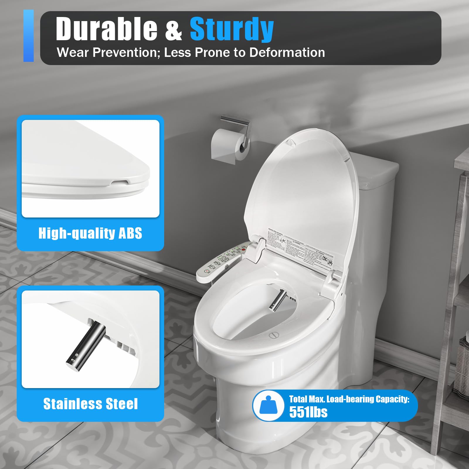 WC intelligente elettrico, toilette con dispositivo di pulizia deodorizzazione automatica temperatura regolabile massaggio intelligente per casa di cura hotel, bianco