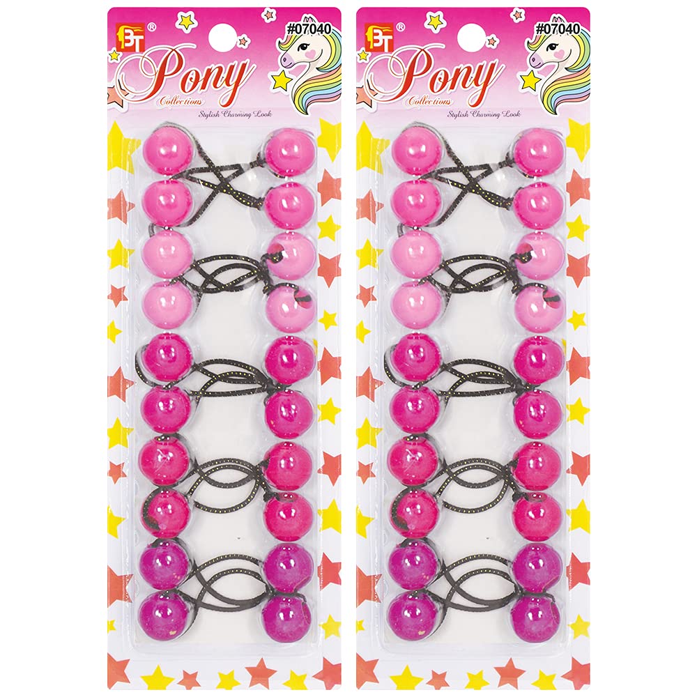 Beauty Town 20PCS Bubble Ponytail Holders – 20mm Twin Bead Hair Ties for Girls & Kids – Colorful Elastic Hair Accessories for Braids & Pigtails (Pink Assorted)