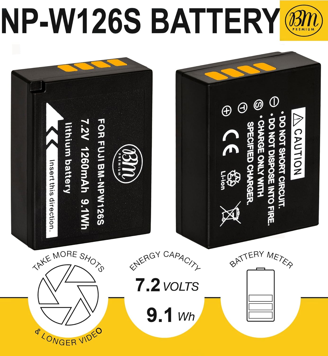 BM 2 NP-W126S Batteries for Fuji FinePix X Half, X-E5, X-100F X-100V X100 VI, X-S10 X-A7 X-H1 X-T2 X-T3 X-T10 X-T20 X-T30 X-T30 II X-T30 III X-T50 X-T100 XT-200 X-Pro3 X-A3 X-A5 X-A10 X-E2 X-E2S X-E3 - Image 2