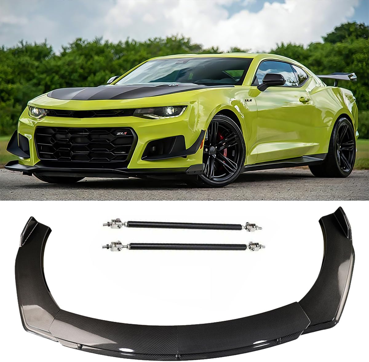 for Chevrolet Camaro Malibu Sonic Monte Carlo LS SS RS LT Car Universal Adjustable Front Bumper Lip Chin Spoiler Splitter 4PCS Diffuser Protector Carbon Fiber Pattern