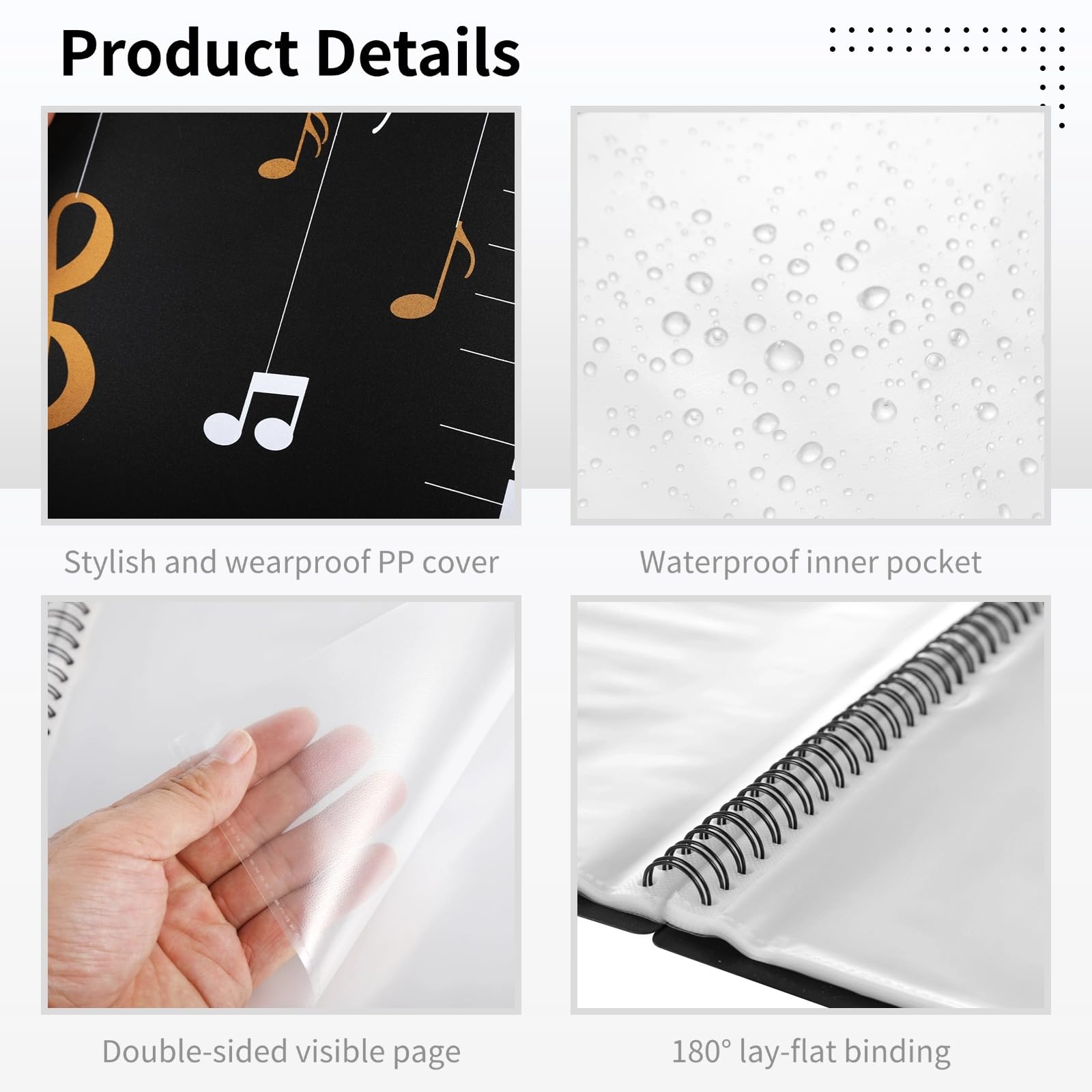 120 Pages Sheet Music Folder, Spiral Binder Music File Holder, Paper Document Storage Organizer, Waterproof Choir - Image 3